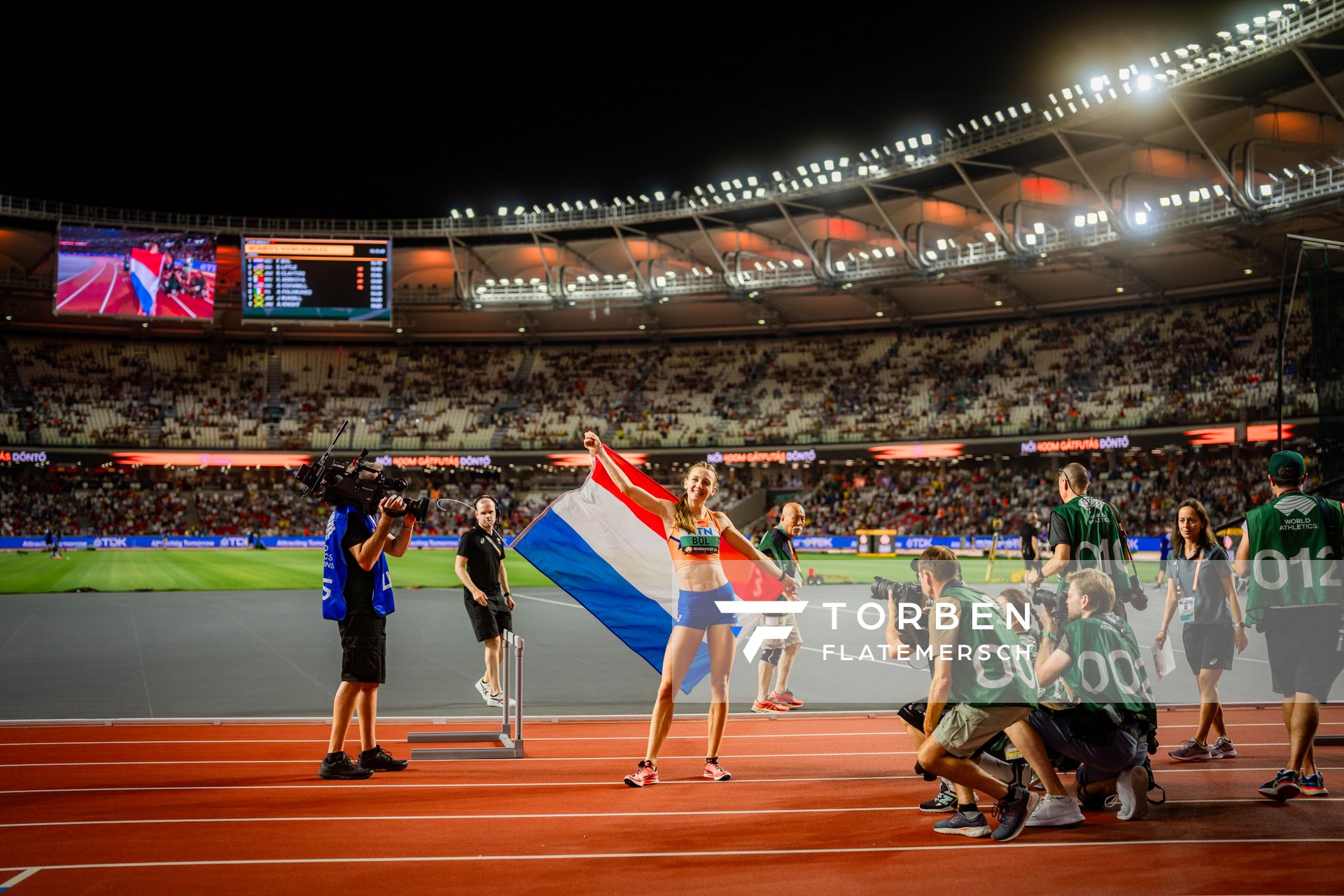 Femke Bol (NED/Netherlands) during the 400 Metres Hurdles Final on Day 6 of the World Athletics Championships Budapest 23 at the National Athletics Centre in Budapest, Hungary on August 24, 2023.