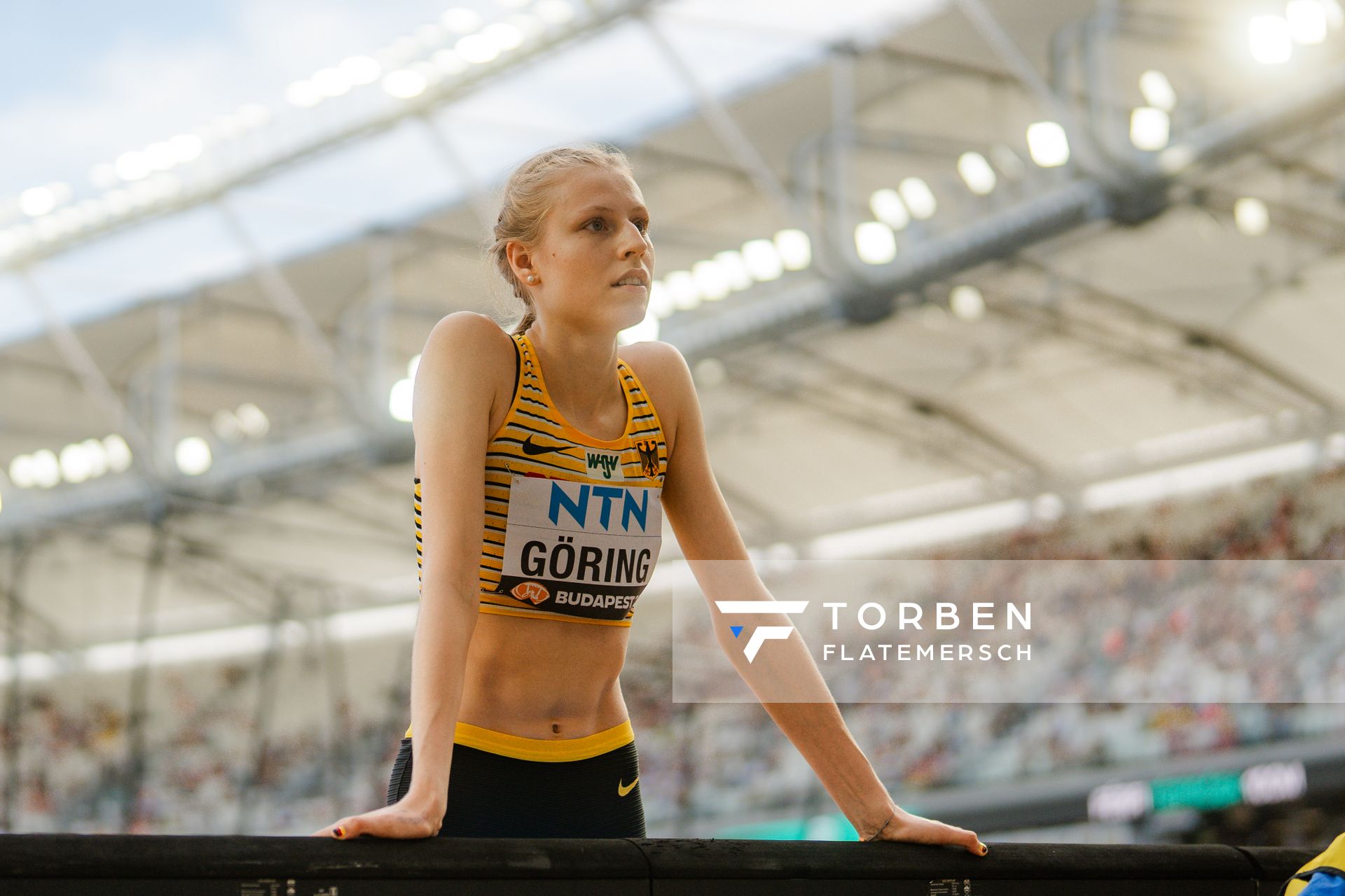 Johanna Göring (GER/Germany) during the High Jump on Day 7 of the World Athletics Championships Budapest 23 at the National Athletics Centre in Budapest, Hungary on August 25, 2023.