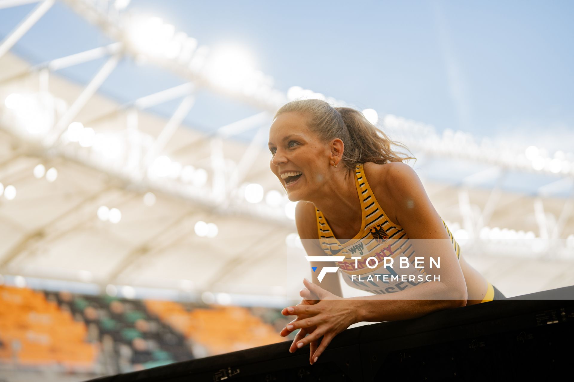 Christina Honsel (GER/Germany) during the High Jump on Day 7 of the World Athletics Championships Budapest 23 at the National Athletics Centre in Budapest, Hungary on August 25, 2023.