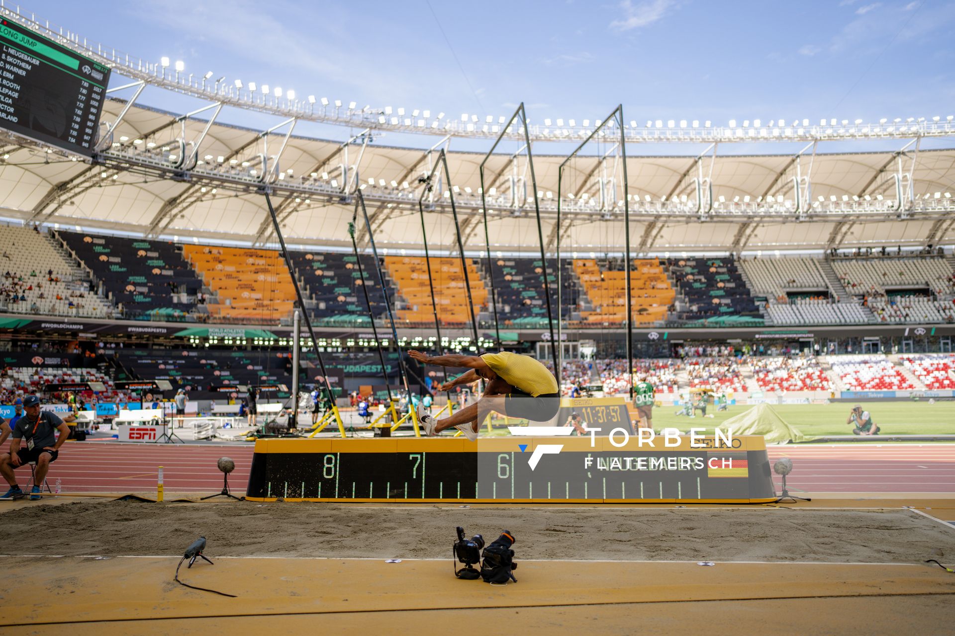 Leo Neugebauer (GER/Germany) during the Decathlon Long Jump on Day 6 of the World Athletics Championships Budapest 23 at the National Athletics Centre in Budapest, Hungary on August 24, 2023.