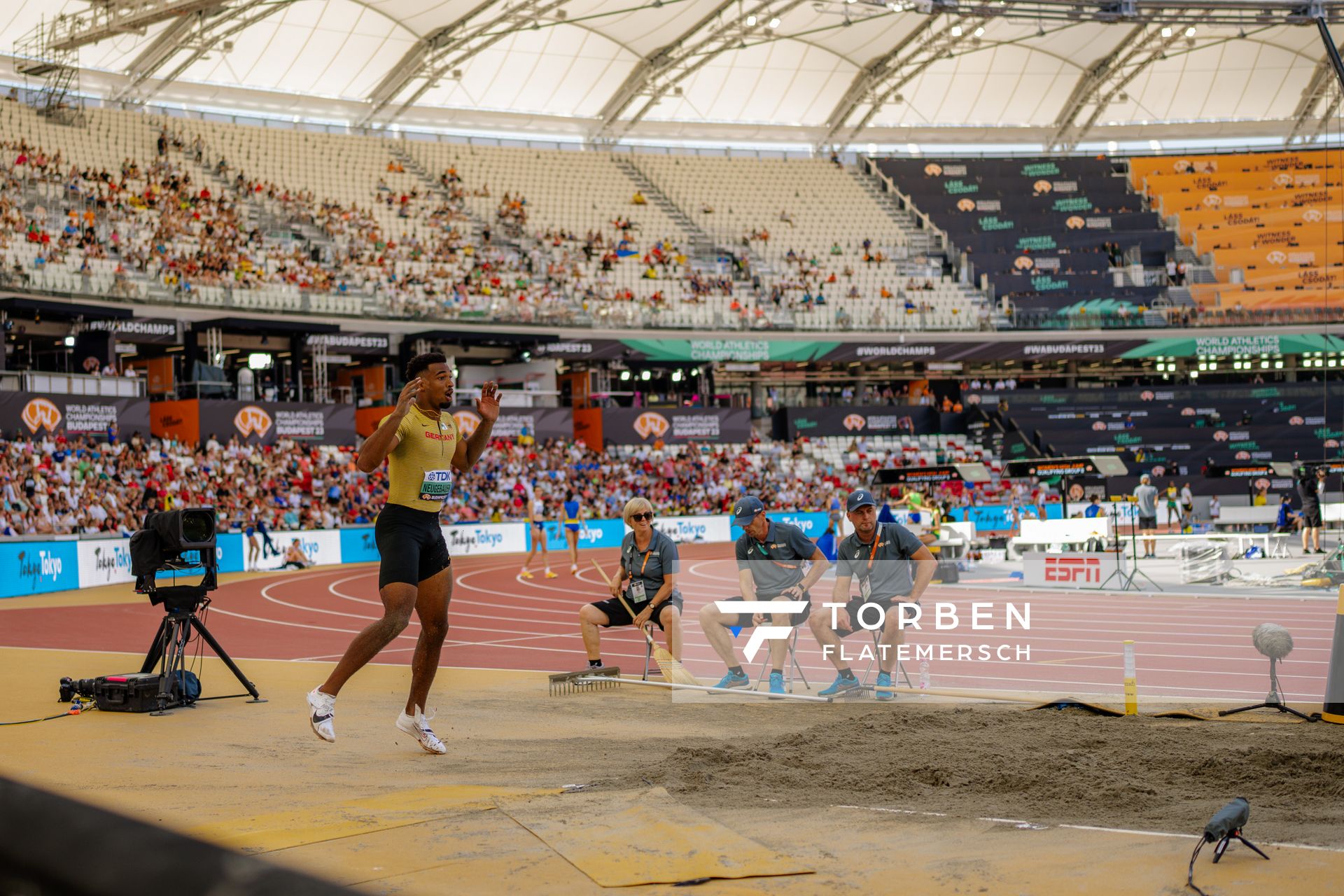 Leo Neugebauer (GER/Germany) during the Decathlon Long Jump on Day 6 of the World Athletics Championships Budapest 23 at the National Athletics Centre in Budapest, Hungary on August 24, 2023.