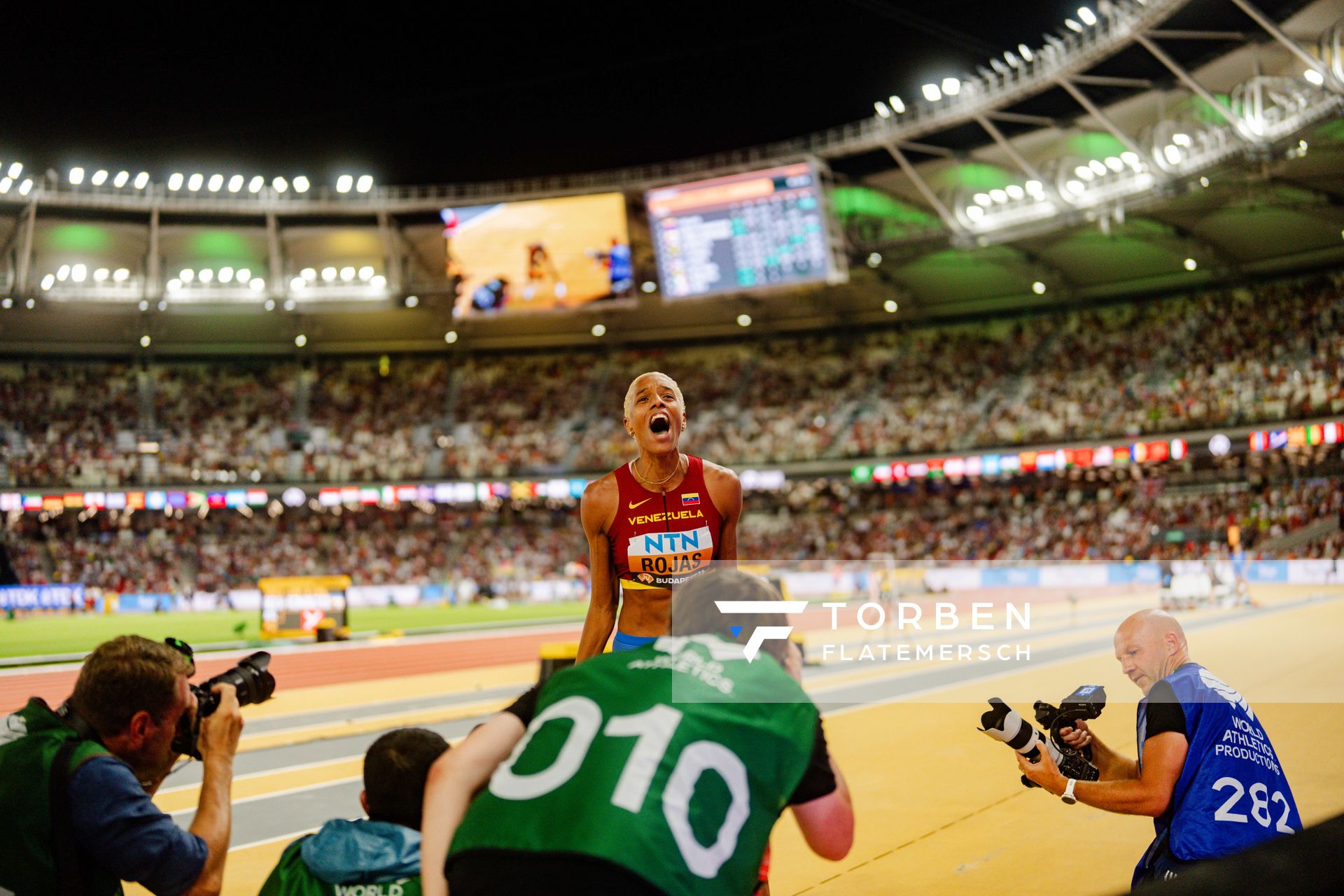 Yulimar Rojas (VEN/Venezuela) during the Triple Jump on Day 7 of the World Athletics Championships Budapest 23 at the National Athletics Centre in Budapest, Hungary on August 25, 2023.