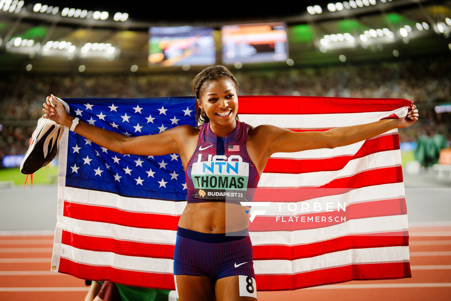 Gabrielle Thomas (USA/United States) on Day 7 of the World Athletics Championships Budapest 23 at the National Athletics Centre in Budapest, Hungary on August 25, 2023.