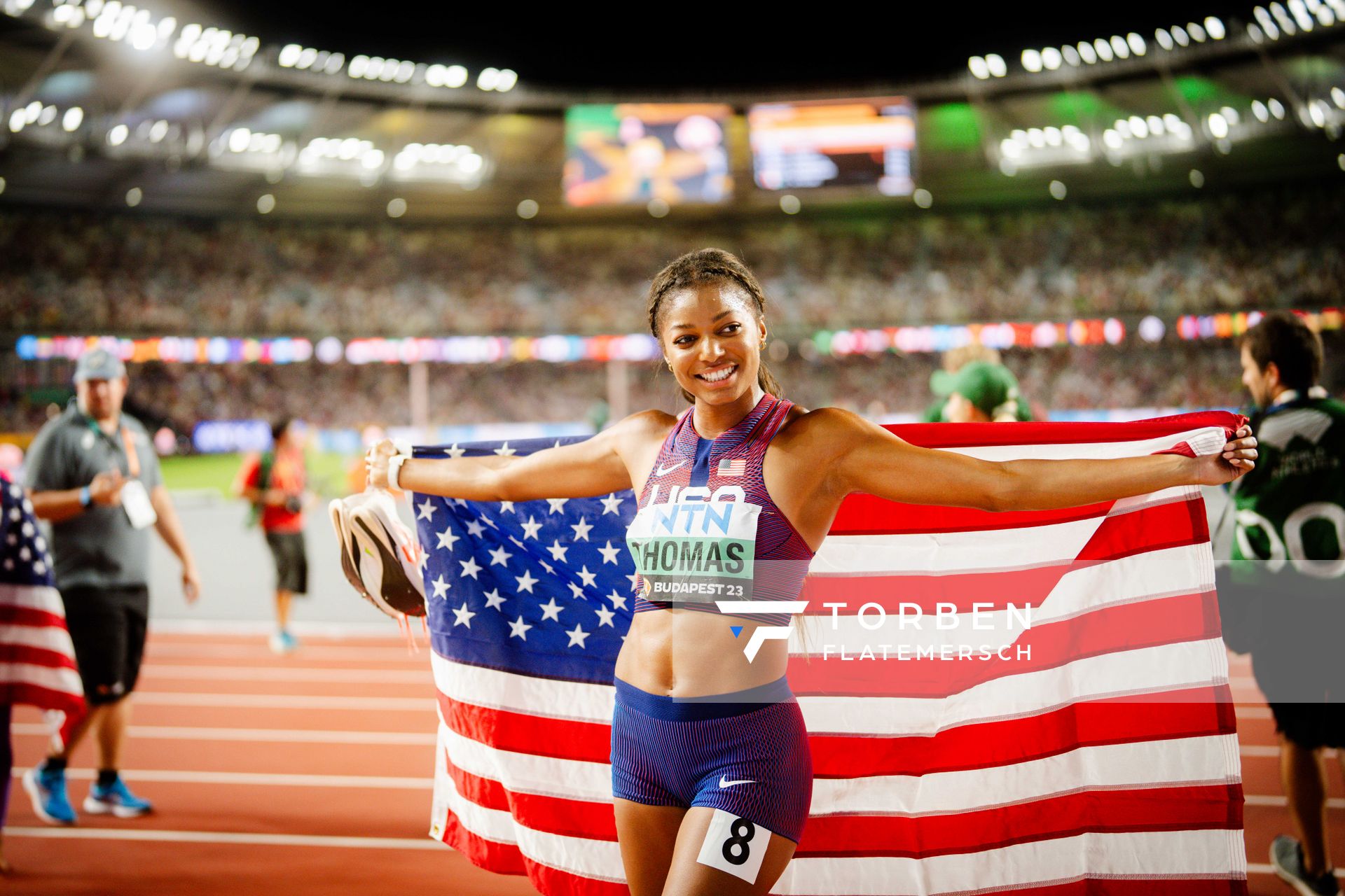 Gabrielle Thomas (USA/United States) on Day 7 of the World Athletics Championships Budapest 23 at the National Athletics Centre in Budapest, Hungary on August 25, 2023.