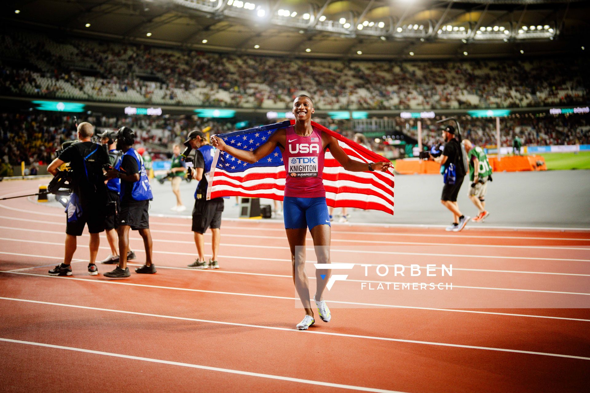 Erriyon Knighton (USA/United States) on Day 7 of the World Athletics Championships Budapest 23 at the National Athletics Centre in Budapest, Hungary on August 25, 2023.