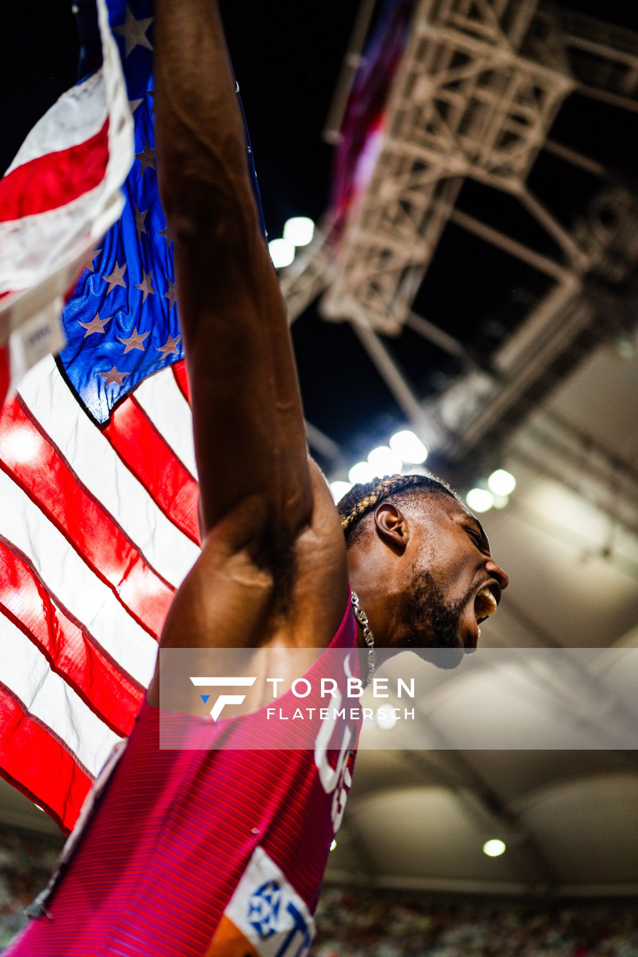 Noah Lyles (USA/United States) during the 200 Metres Final on Day 7 of the World Athletics Championships Budapest 23 at the National Athletics Centre in Budapest, Hungary on August 25, 2023.