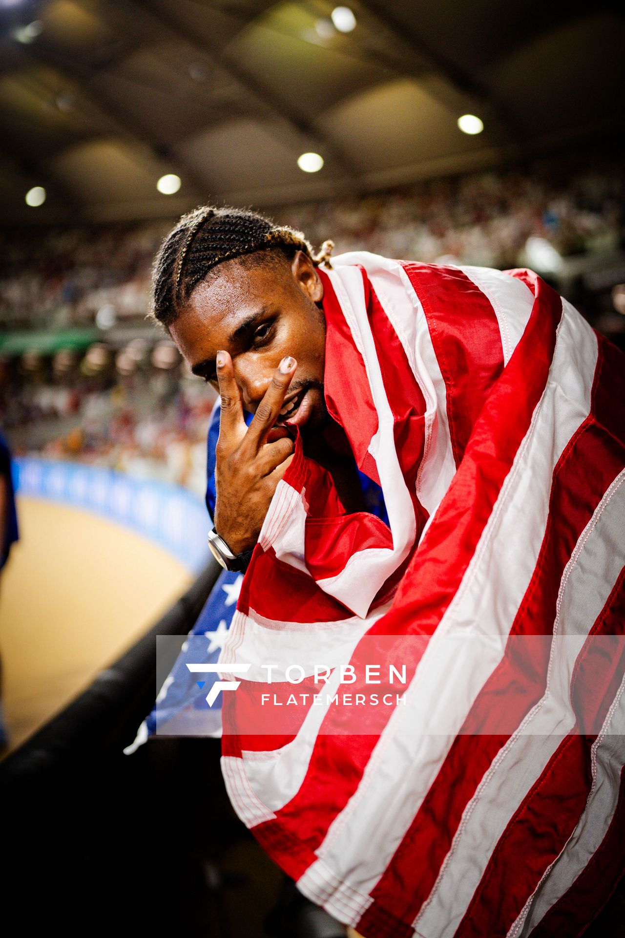 Noah Lyles (USA/United States) during the 200 Metres Final on Day 7 of the World Athletics Championships Budapest 23 at the National Athletics Centre in Budapest, Hungary on August 25, 2023.