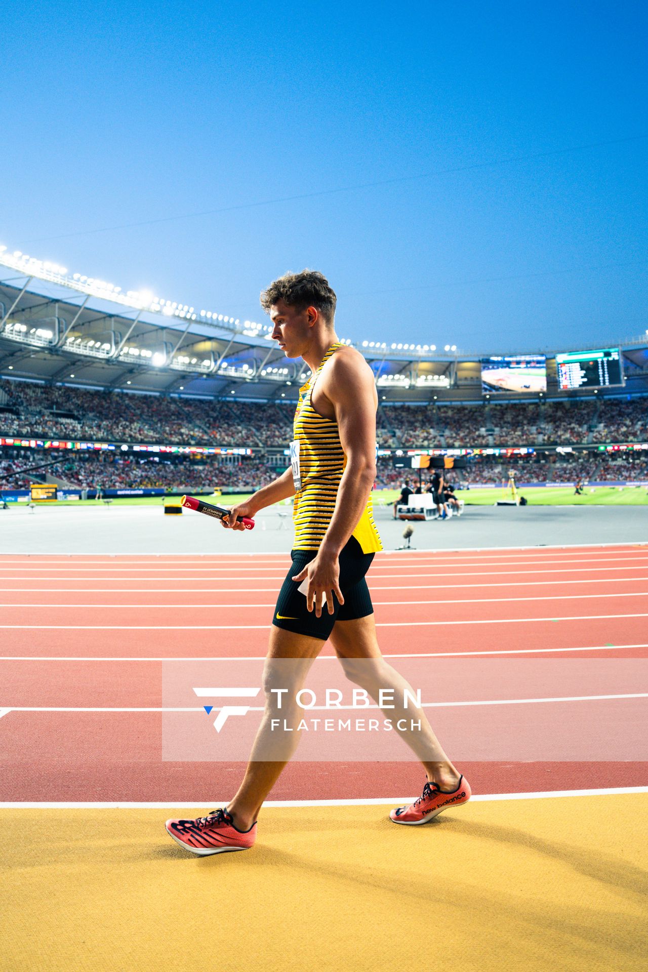 Jean Paul Bredau (GER/Germany) during the 4x400 Metres Relay on Day 8 of the World Athletics Championships Budapest 23 at the National Athletics Centre in Budapest, Hungary on August 26, 2023.