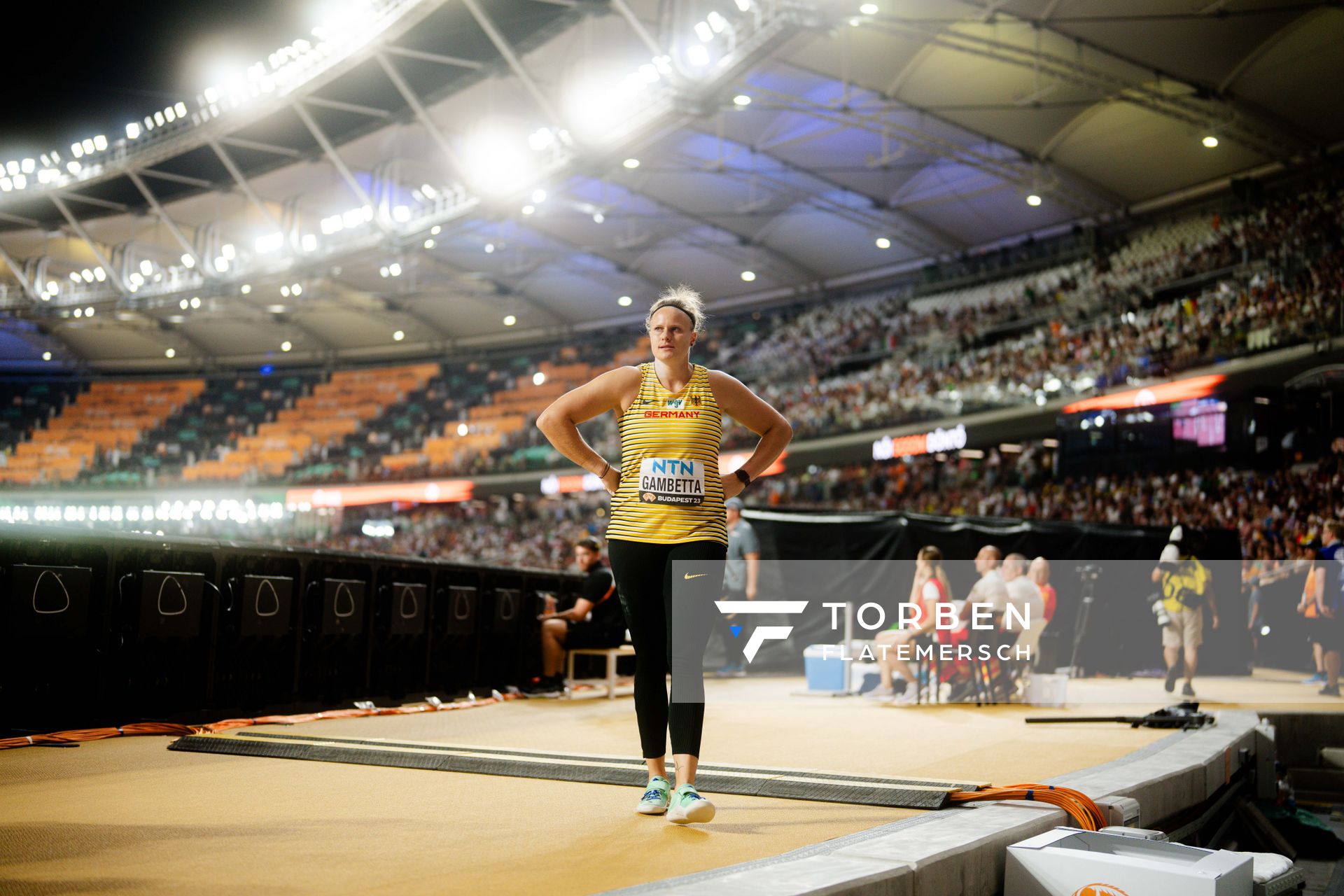 Sara Gambetta (GER/Germany) during the Shot Put on Day 8 of the World Athletics Championships Budapest 23 at the National Athletics Centre in Budapest, Hungary on August 26, 2023.