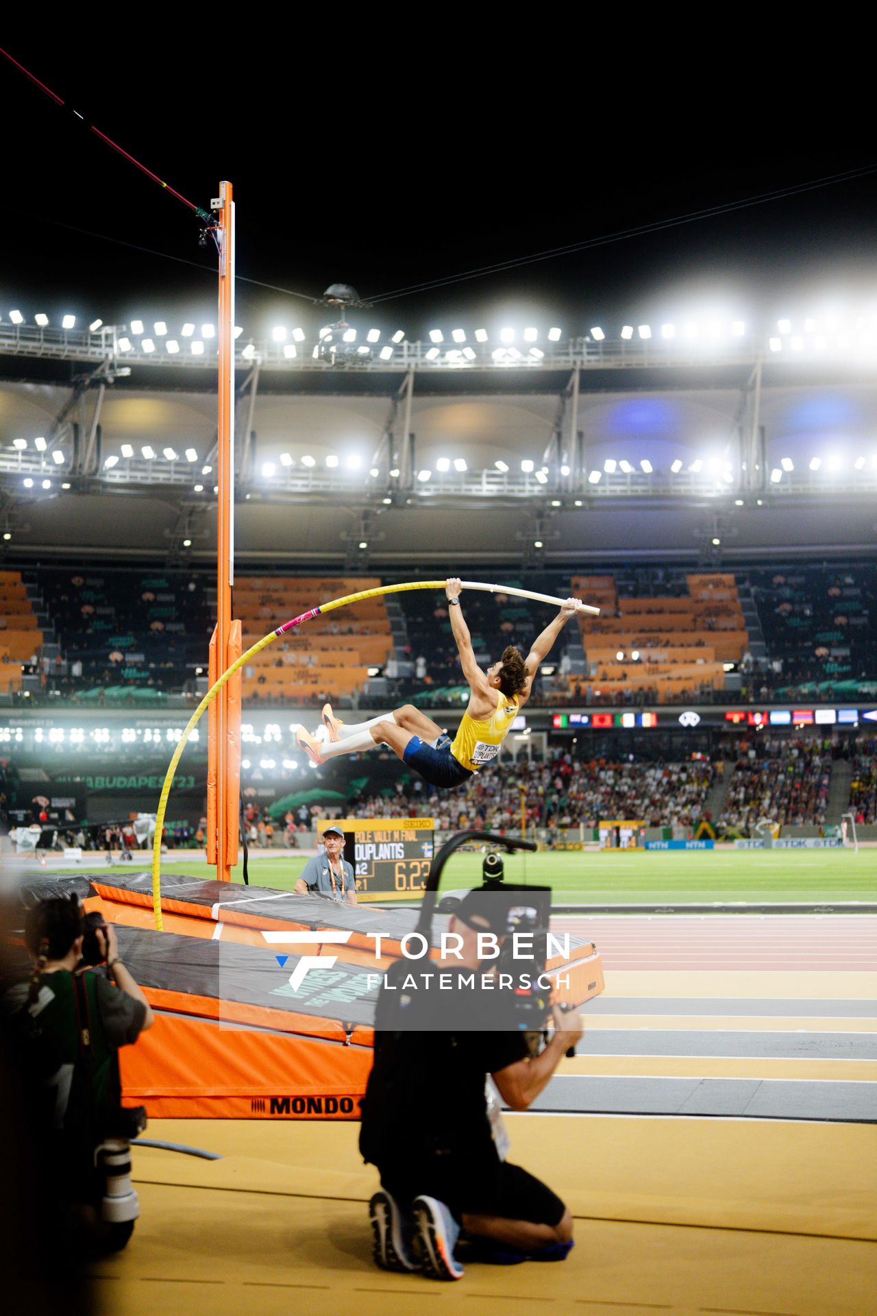 Armand Duplantis (SWE/Sweden) during the Pole Vault on Day 8 of the World Athletics Championships Budapest 23 at the National Athletics Centre in Budapest, Hungary on August 26, 2023.
