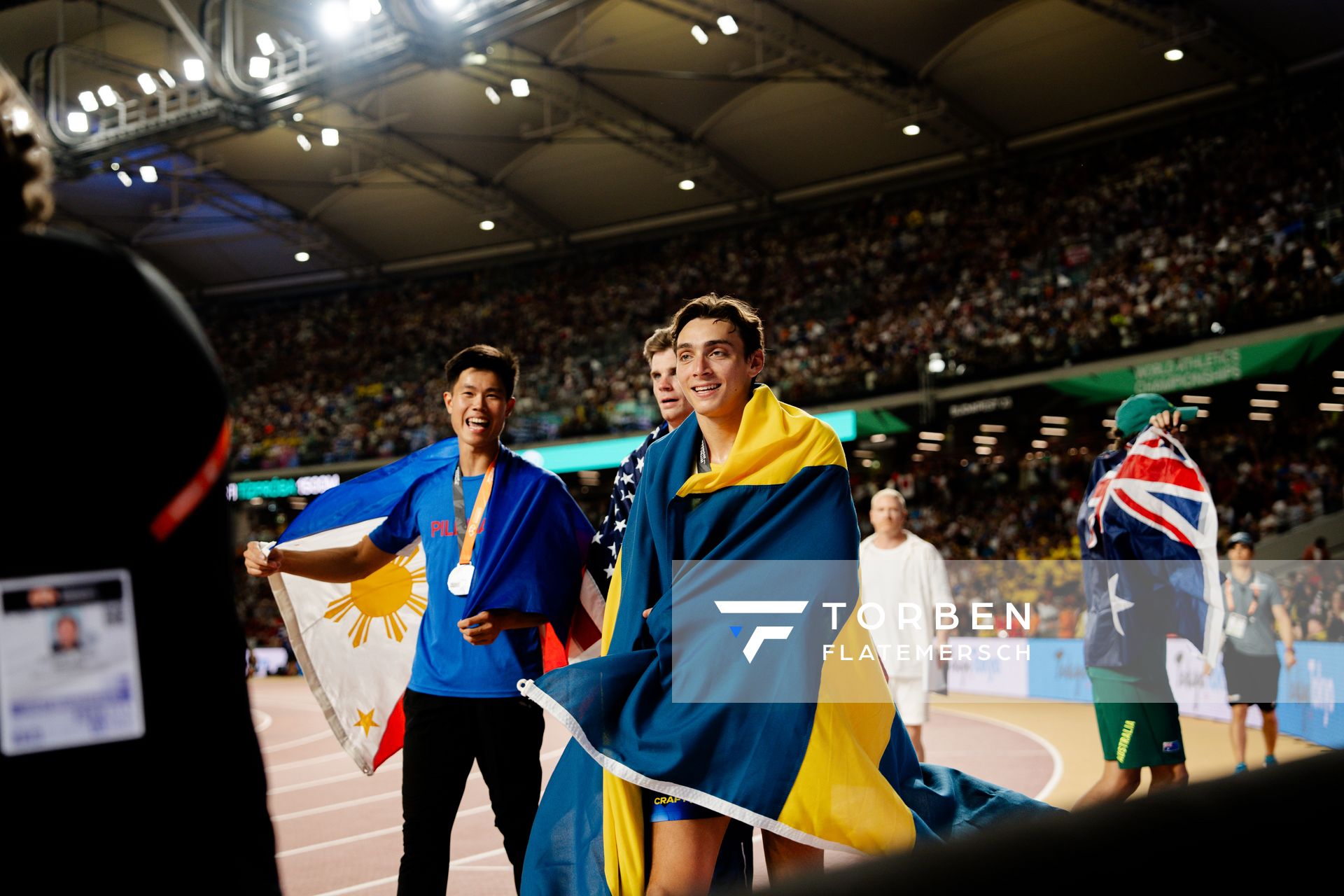 Ernest John Obiena (PHI/Philippines), Armand Duplantis (SWE/Sweden) during the Pole Vault on Day 8 of the World Athletics Championships Budapest 23 at the National Athletics Centre in Budapest, Hungary on August 26, 2023.