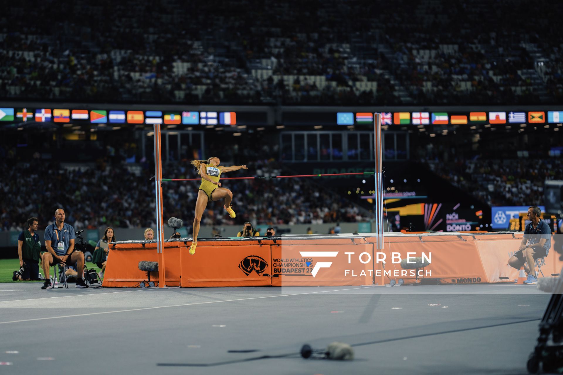 Christina Honsel (GER/Germany) during the High Jump on Day 9 of the World Athletics Championships Budapest 23 at the National Athletics Centre in Budapest, Hungary on August 27, 2023.