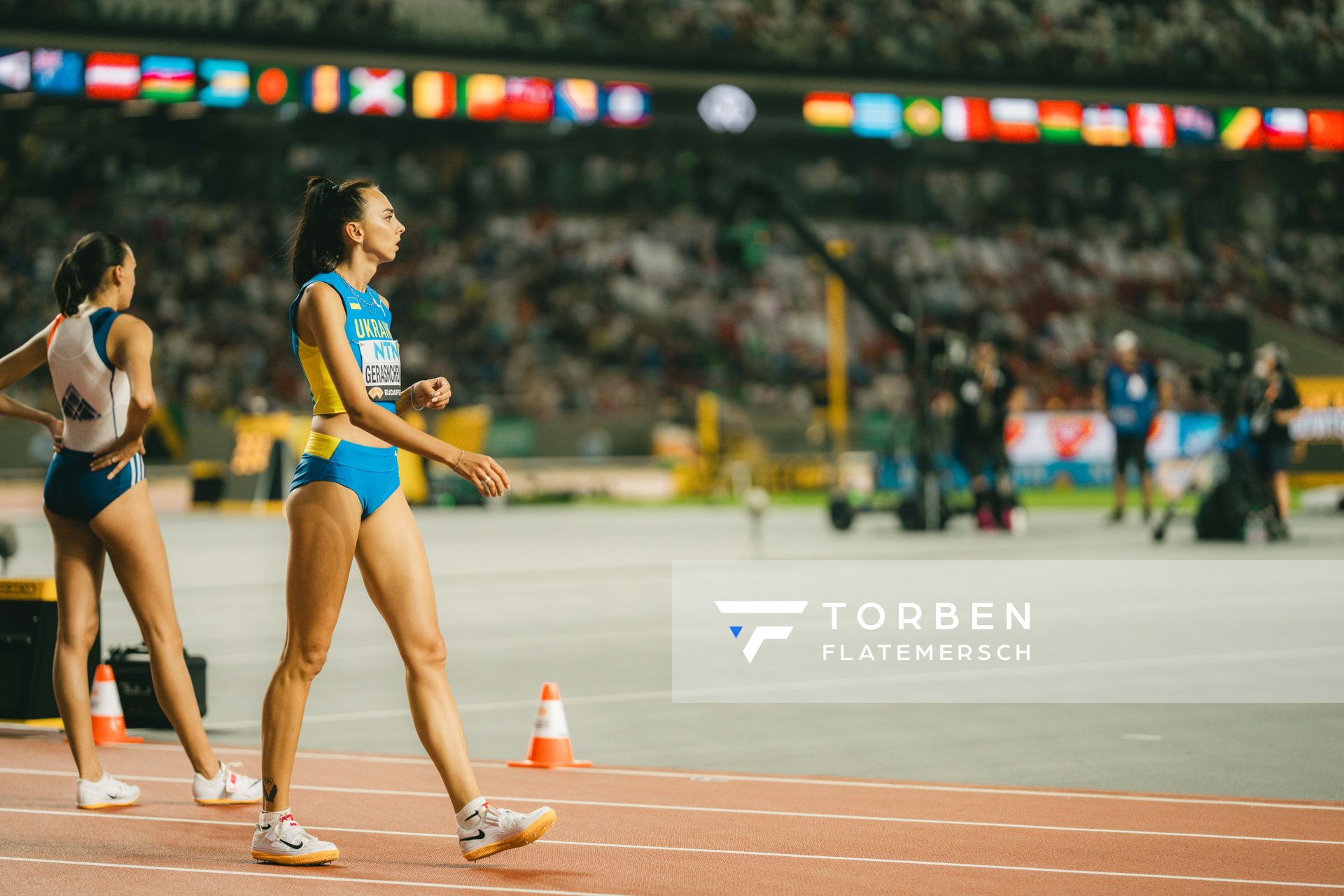 Iryna Gerashchenko (UKR/Ukraine) during the High Jump on Day 9 of the World Athletics Championships Budapest 23 at the National Athletics Centre in Budapest, Hungary on August 27, 2023.