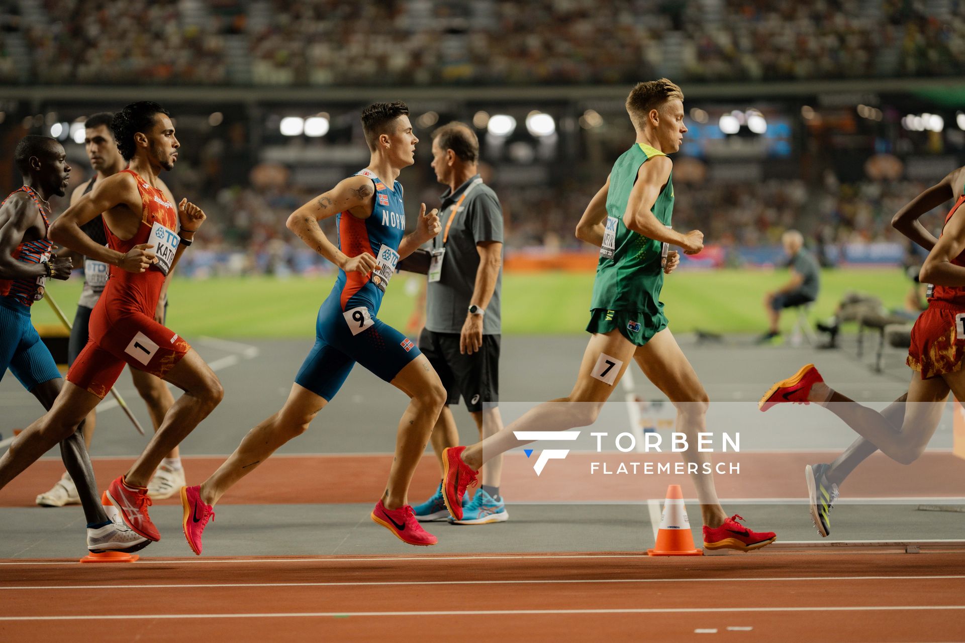 Mohamed Katir (ESP/Spain), Jakob Ingebrigtsen (NOR/Norway) during the 5000 Metres on Day 9 of the World Athletics Championships Budapest 23 at the National Athletics Centre in Budapest, Hungary on August 27, 2023.