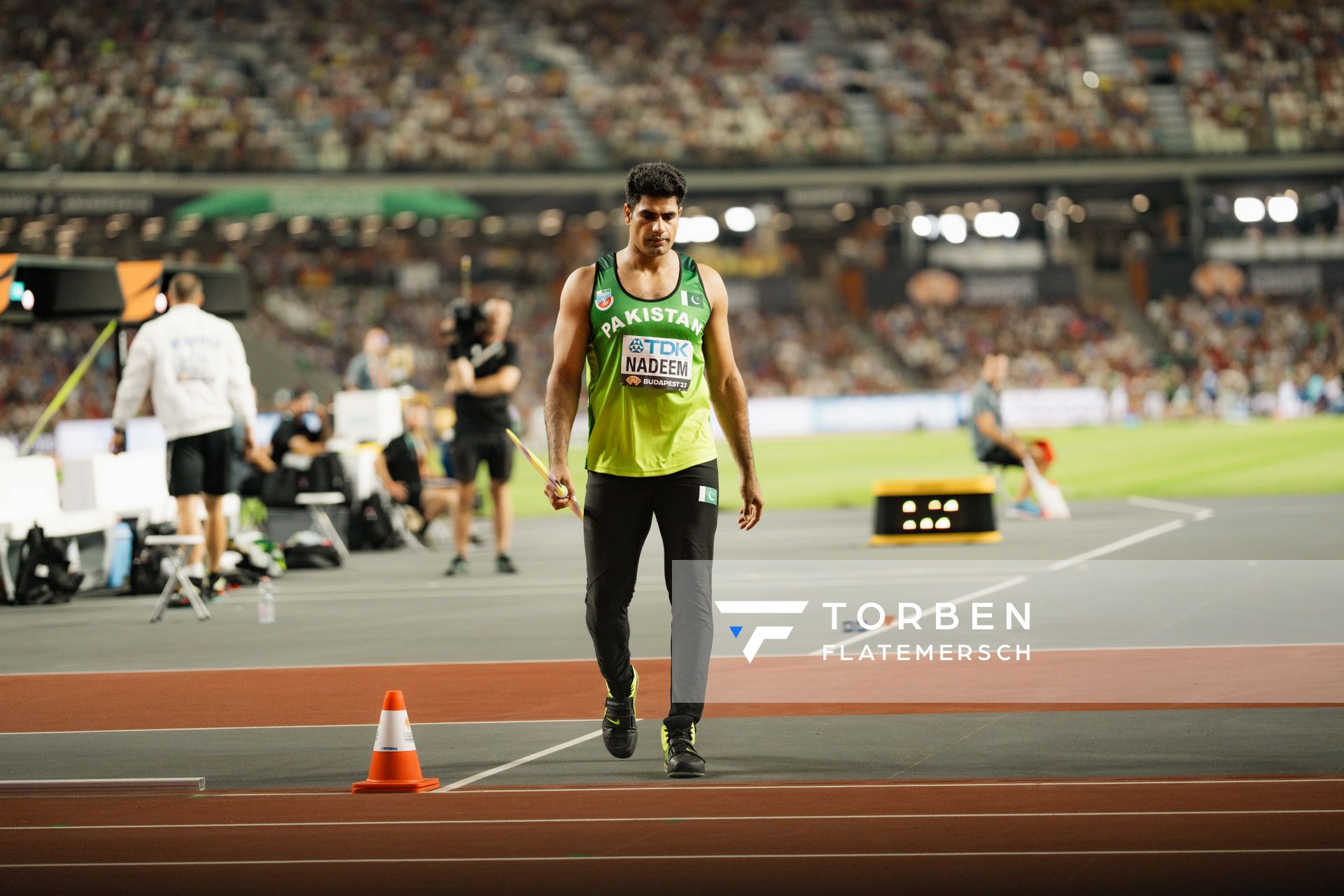 Arshad Nadeem (PAK/Pakistan) on Day 9 of the World Athletics Championships Budapest 23 at the National Athletics Centre in Budapest, Hungary on August 27, 2023.