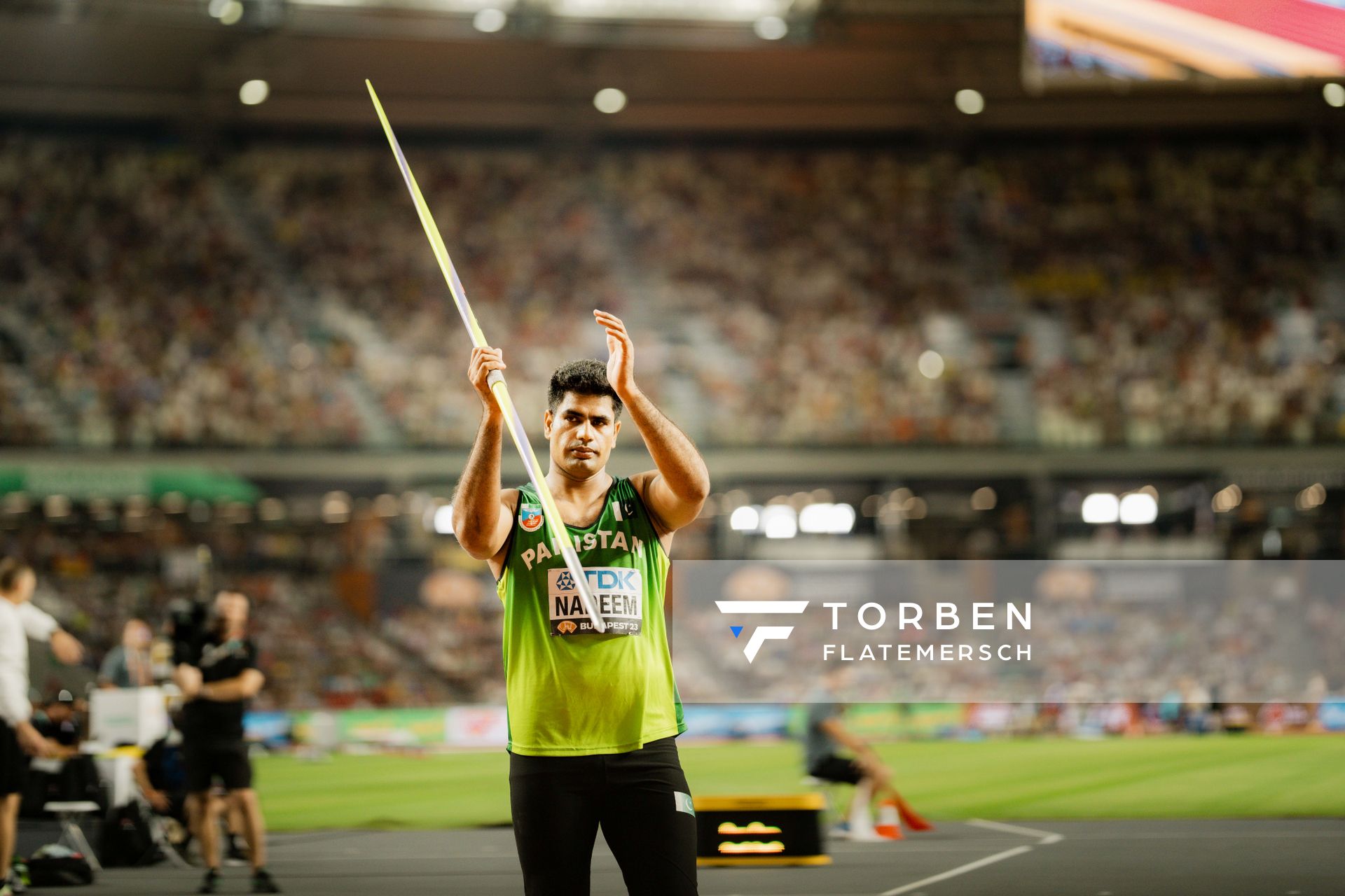 Arshad Nadeem (PAK/Pakistan) on Day 9 of the World Athletics Championships Budapest 23 at the National Athletics Centre in Budapest, Hungary on August 27, 2023.