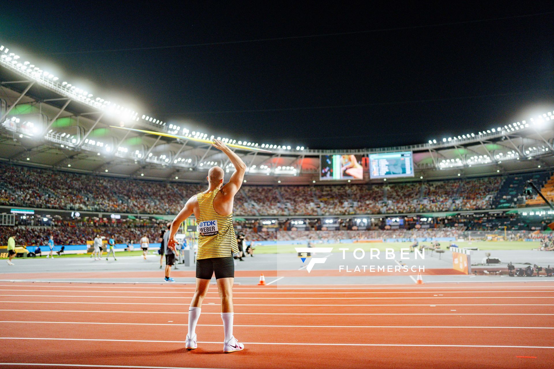 Julian Weber (GER/Germany) during the Javelin Throw Final on Day 9 of the World Athletics Championships Budapest 23 at the National Athletics Centre in Budapest, Hungary on August 27, 2023.