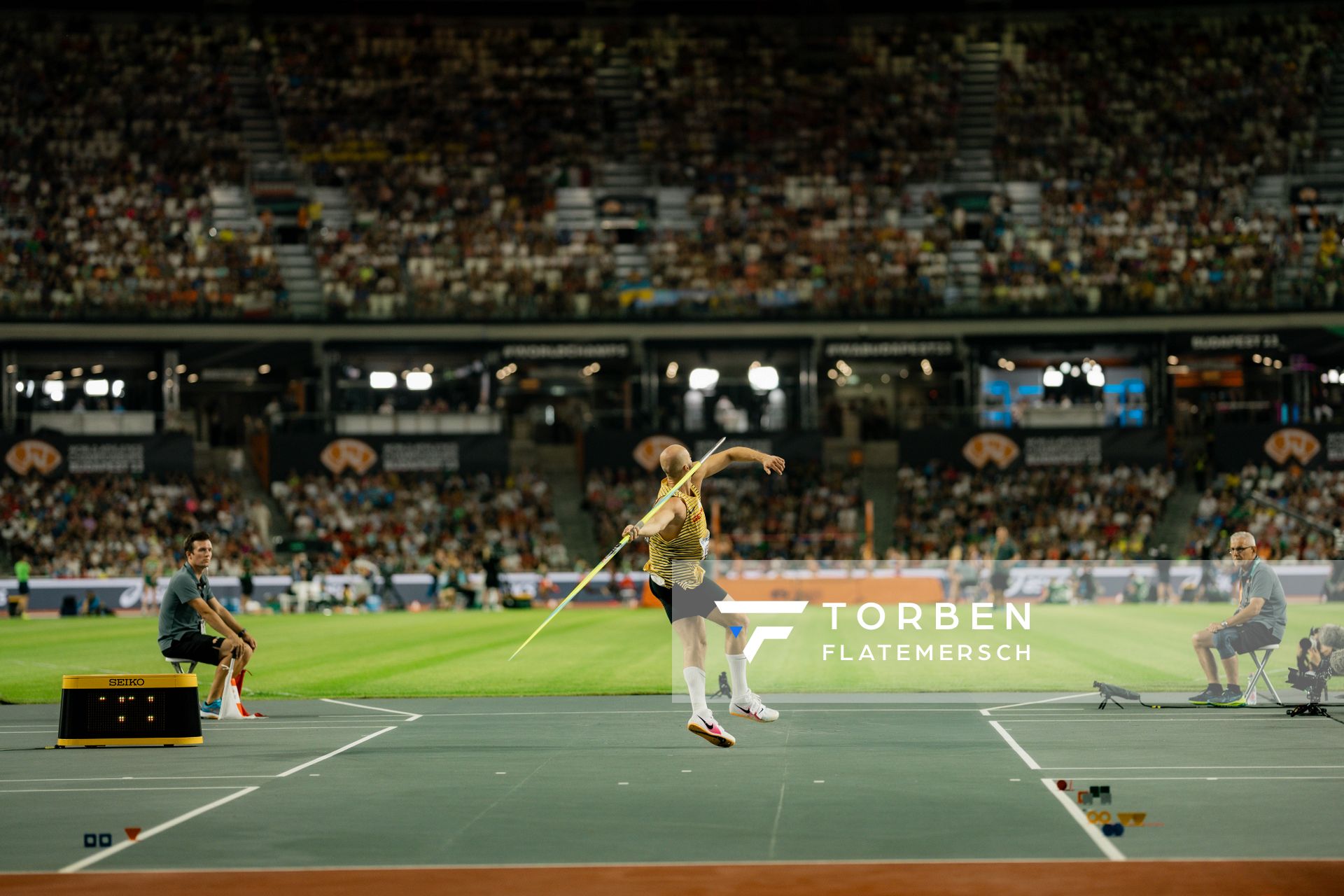 Julian Weber (GER/Germany) during the Javelin Throw on Day 9 of the World Athletics Championships Budapest 23 at the National Athletics Centre in Budapest, Hungary on August 27, 2023.