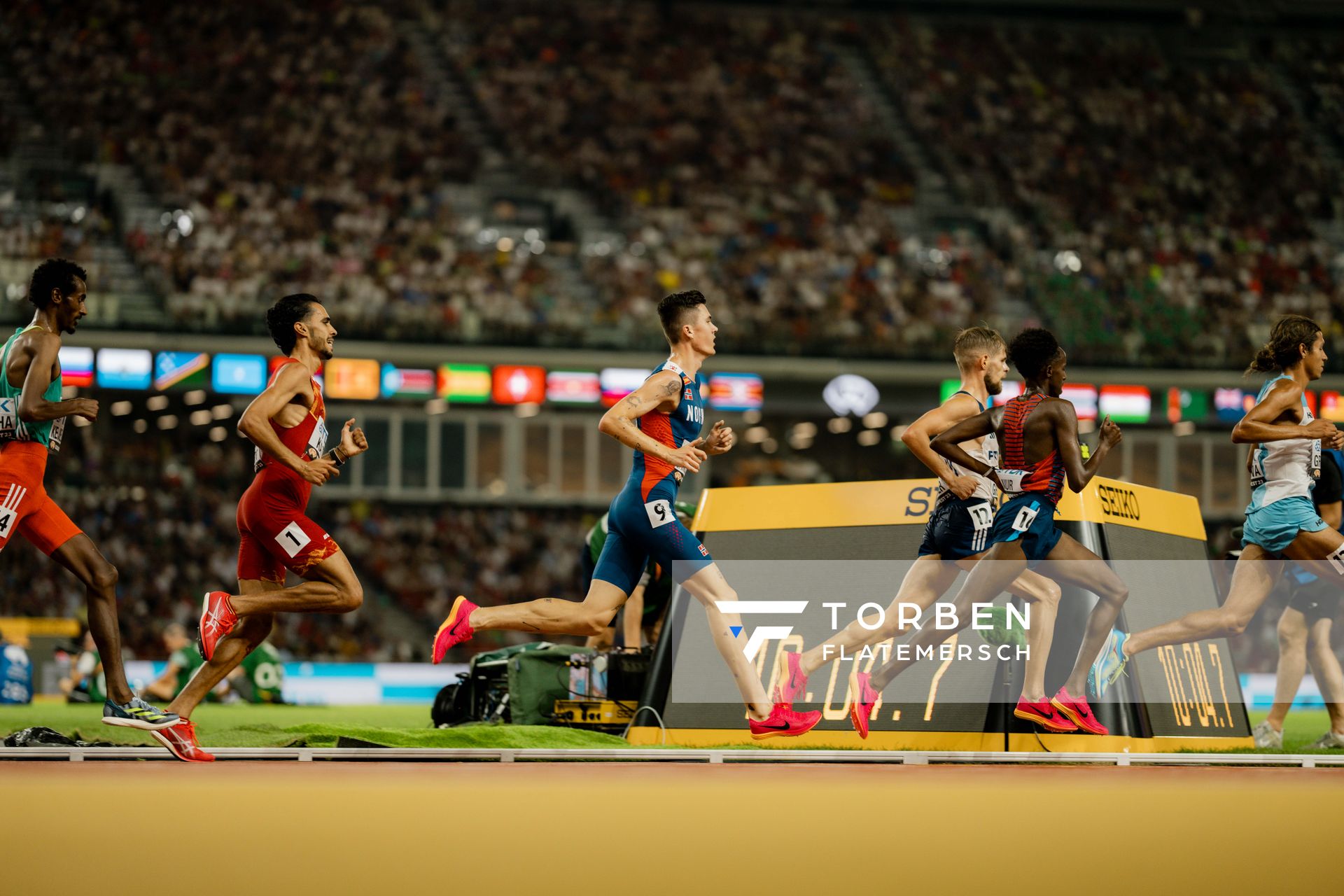 Jakob Ingebrigtsen (NOR/Norway) during the 5000 Metres on Day 9 of the World Athletics Championships Budapest 23 at the National Athletics Centre in Budapest, Hungary on August 27, 2023.