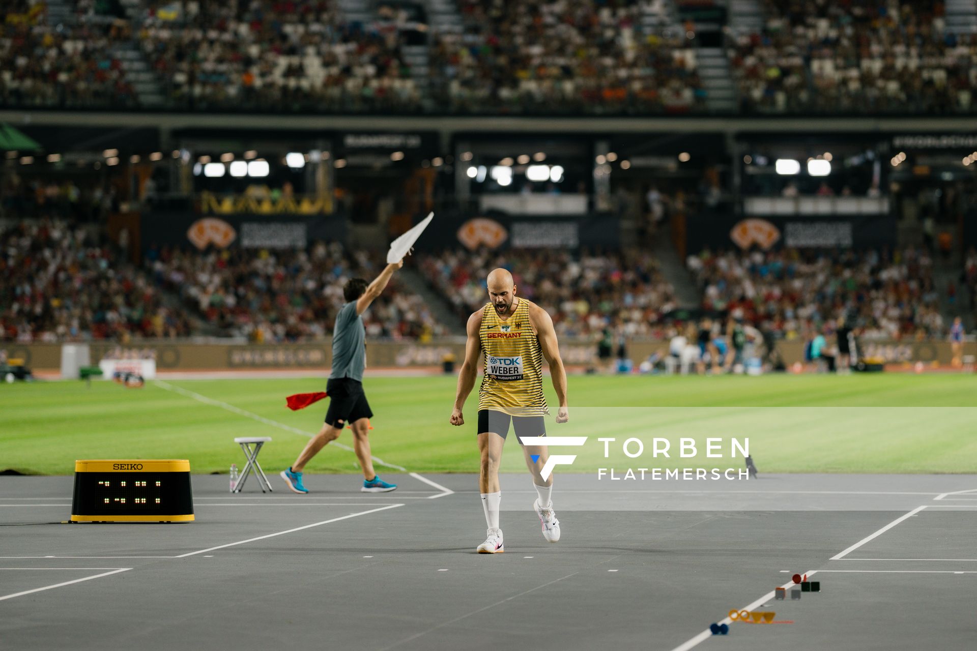 Julian Weber (GER/Germany) during the Javelin Throw on Day 9 of the World Athletics Championships Budapest 23 at the National Athletics Centre in Budapest, Hungary on August 27, 2023.
