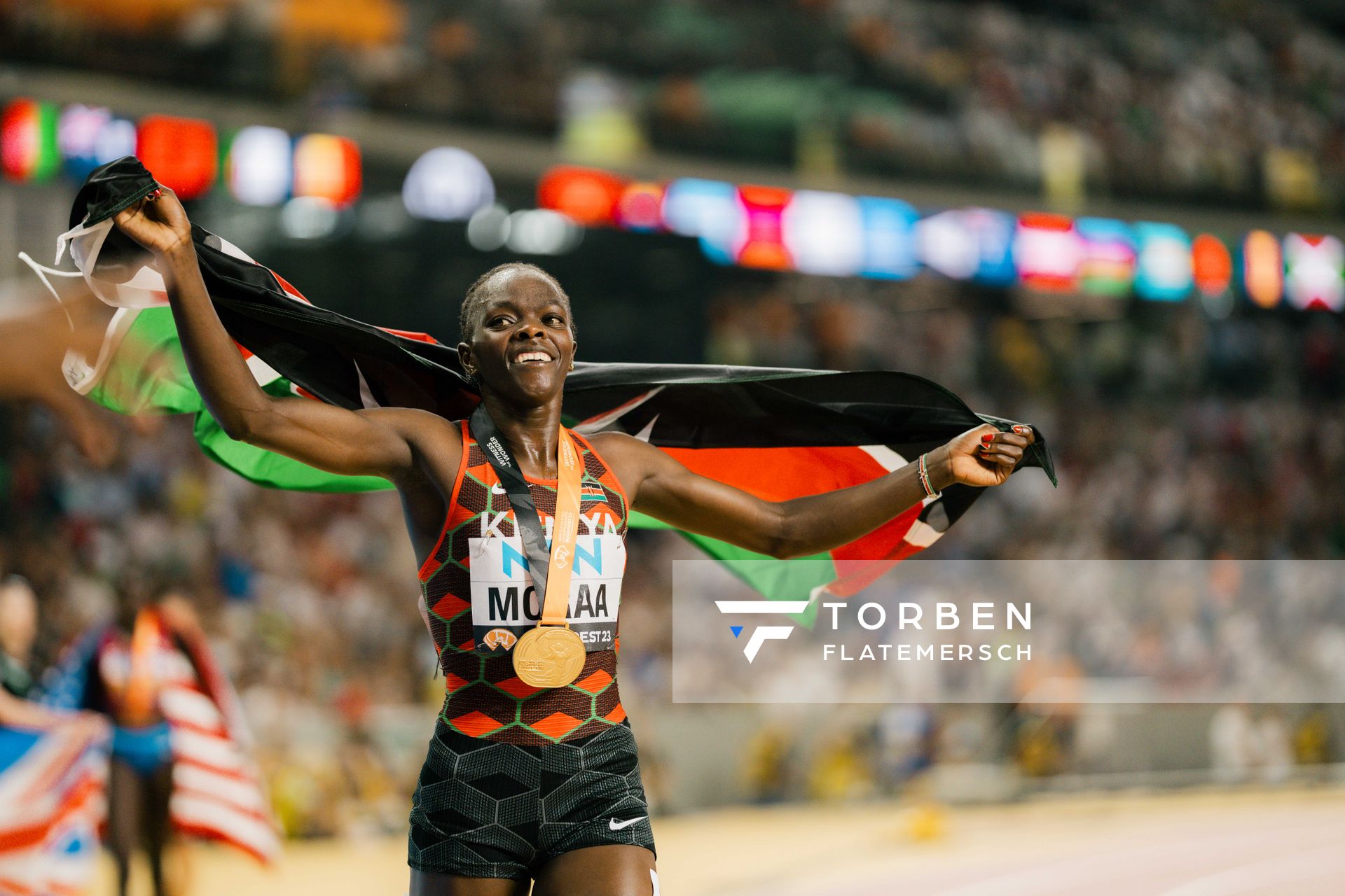 Mary Moraa (KEN/Kenya) during the 800 Metres on Day 9 of the World Athletics Championships Budapest 23 at the National Athletics Centre in Budapest, Hungary on August 27, 2023.