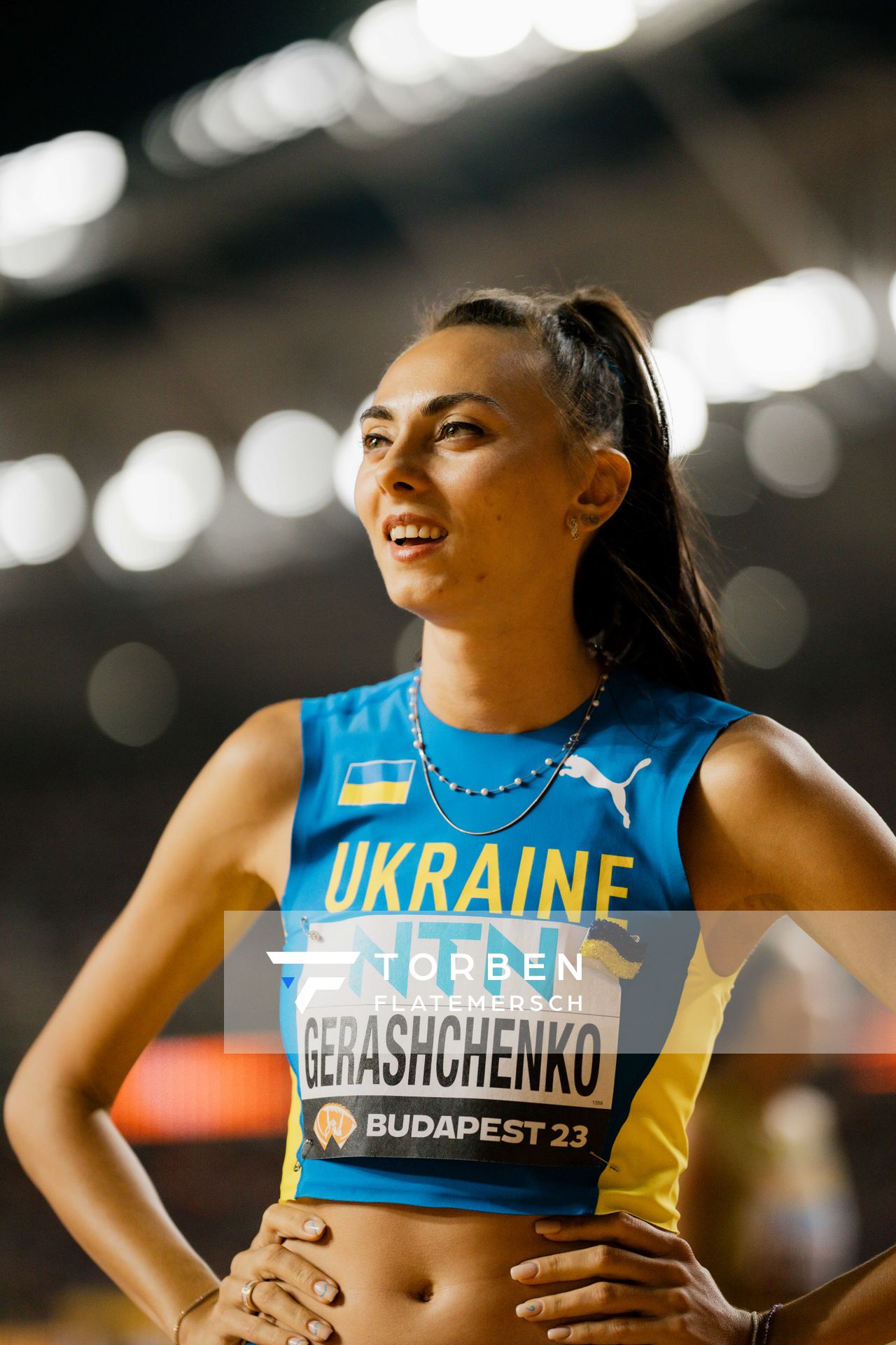 Iryna Gerashchenko (UKR/Ukraine) during the High Jump  Final on Day 9 of the World Athletics Championships Budapest 23 at the National Athletics Centre in Budapest, Hungary on August 27, 2023.