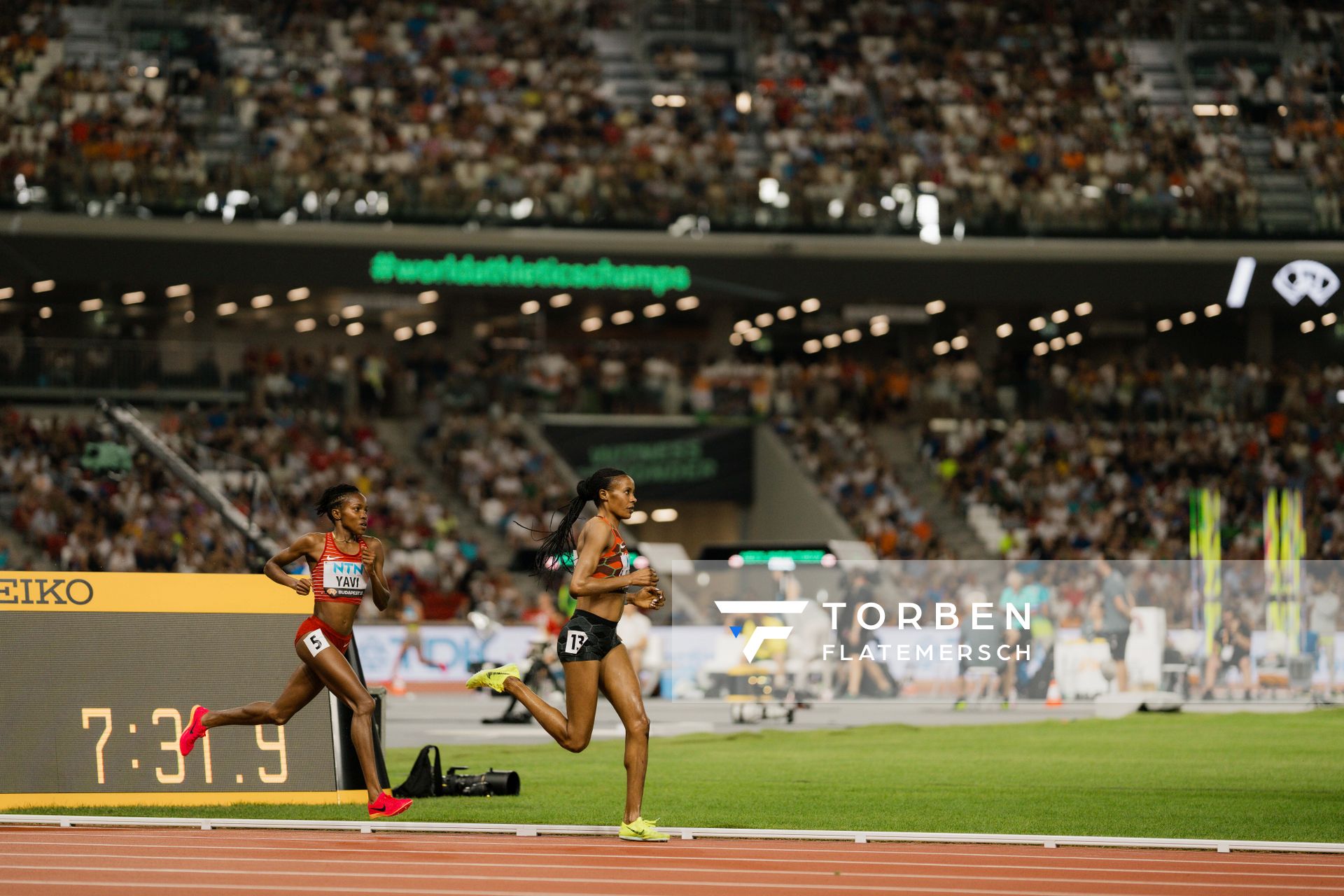 Winfred Mutile Yavi (BRN/Bahrain) during the 3000 Metres Steeplechase on Day 9 of the World Athletics Championships Budapest 23 at the National Athletics Centre in Budapest, Hungary on August 27, 2023.