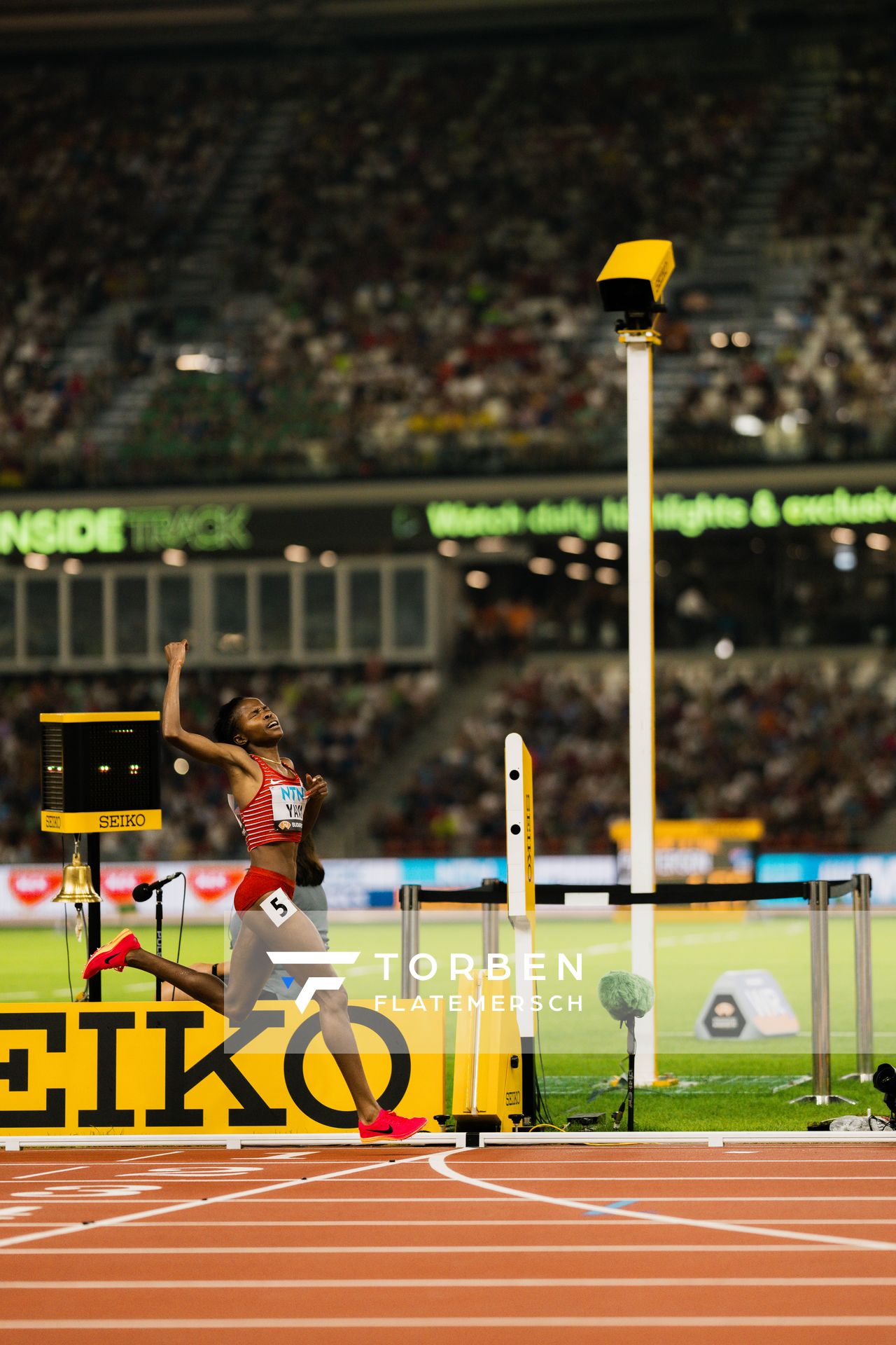 Winfred Mutile Yavi (BRN/Bahrain) during the 3000 Metres Steeplechase on Day 9 of the World Athletics Championships Budapest 23 at the National Athletics Centre in Budapest, Hungary on August 27, 2023.