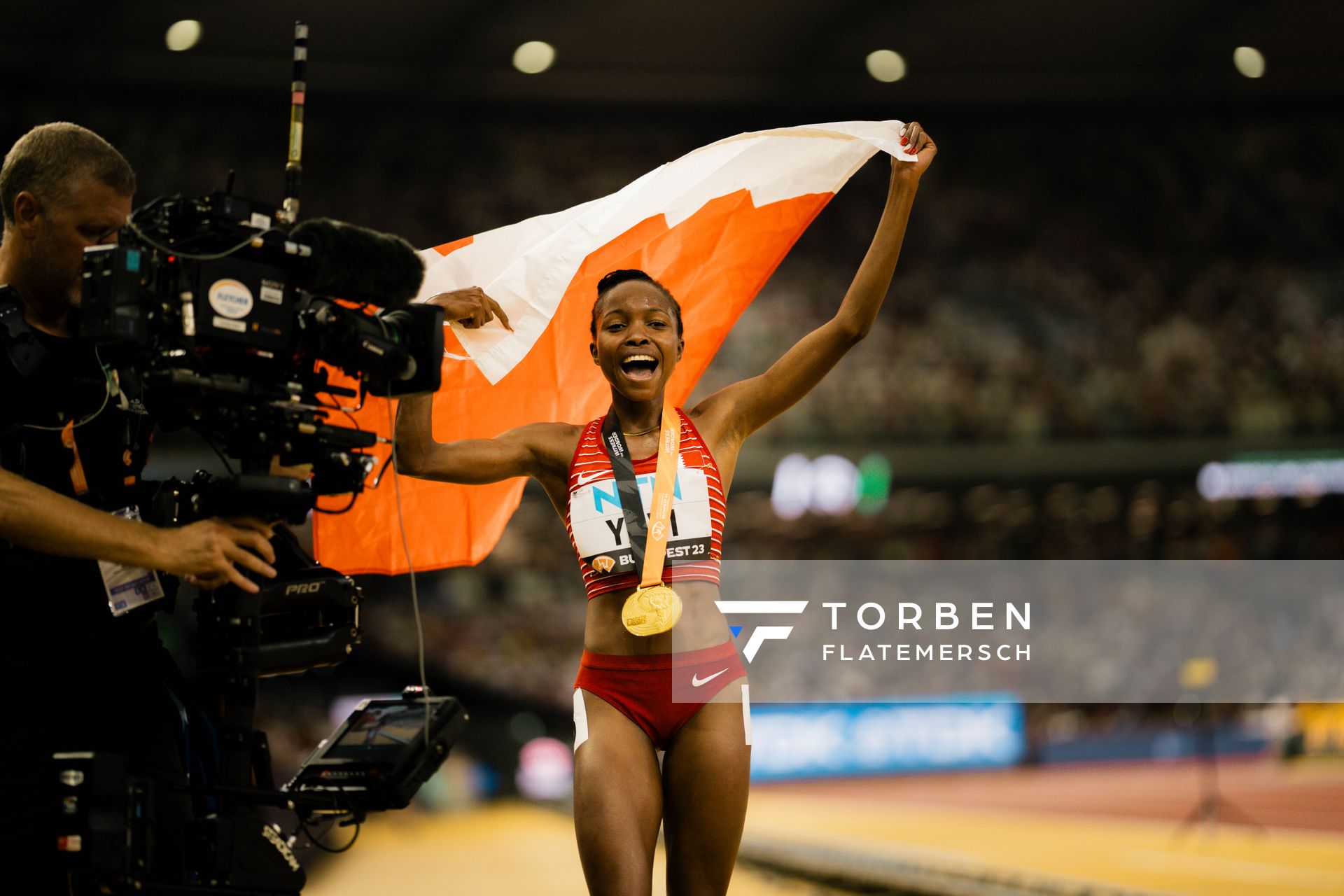 Winfred Mutile Yavi (BRN/Bahrain) during the 3000 Metres Steeplechase on Day 9 of the World Athletics Championships Budapest 23 at the National Athletics Centre in Budapest, Hungary on August 27, 2023.