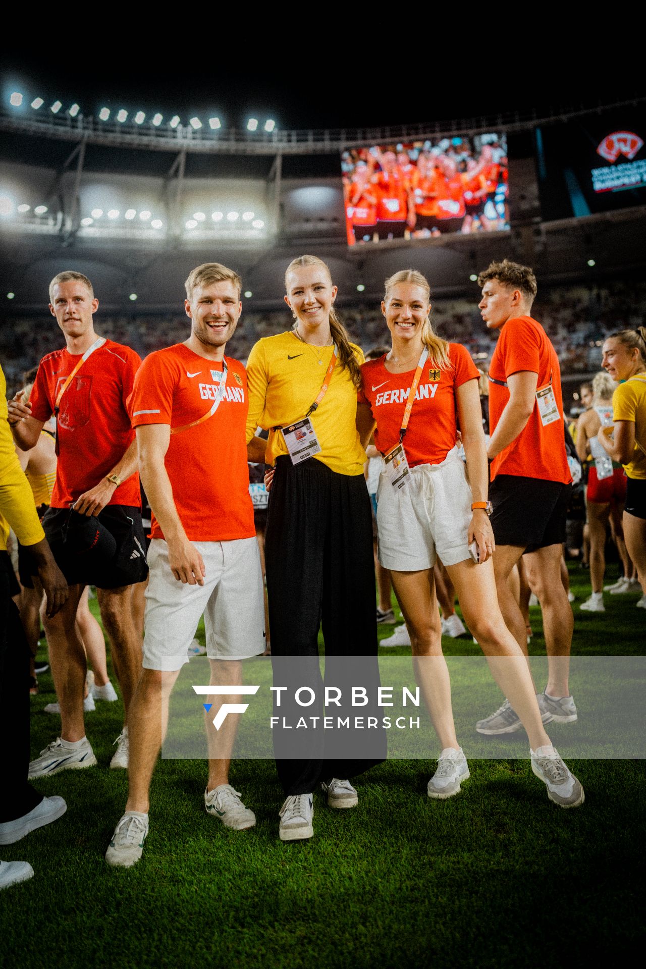 Fabian Dammermann (GER/Germany), Kira Wittmann (GER/Germany), Luna Thiel (GER/Germany) on Day 9 of the World Athletics Championships Budapest 23 at the National Athletics Centre in Budapest, Hungary on August 27, 2023.