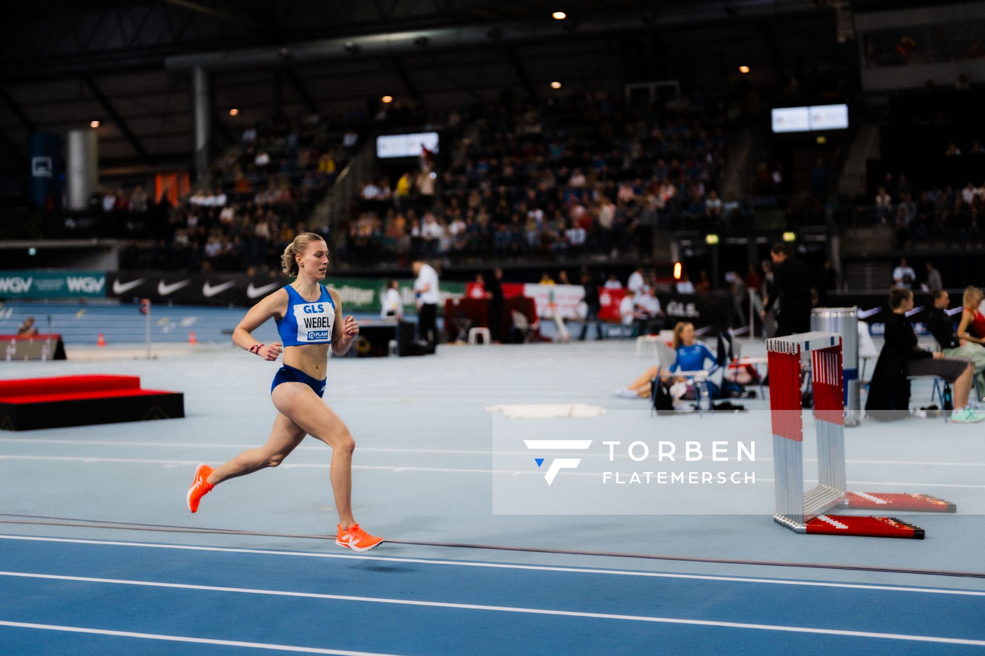 Nele Weßel (TV Waldstraße Wiesbaden) am 17.02.2024 während den 71. Deutschen Leichtathletik-Hallenmeisterschaften in der QUARTERBACK Immobilien ARENA in Leipzig