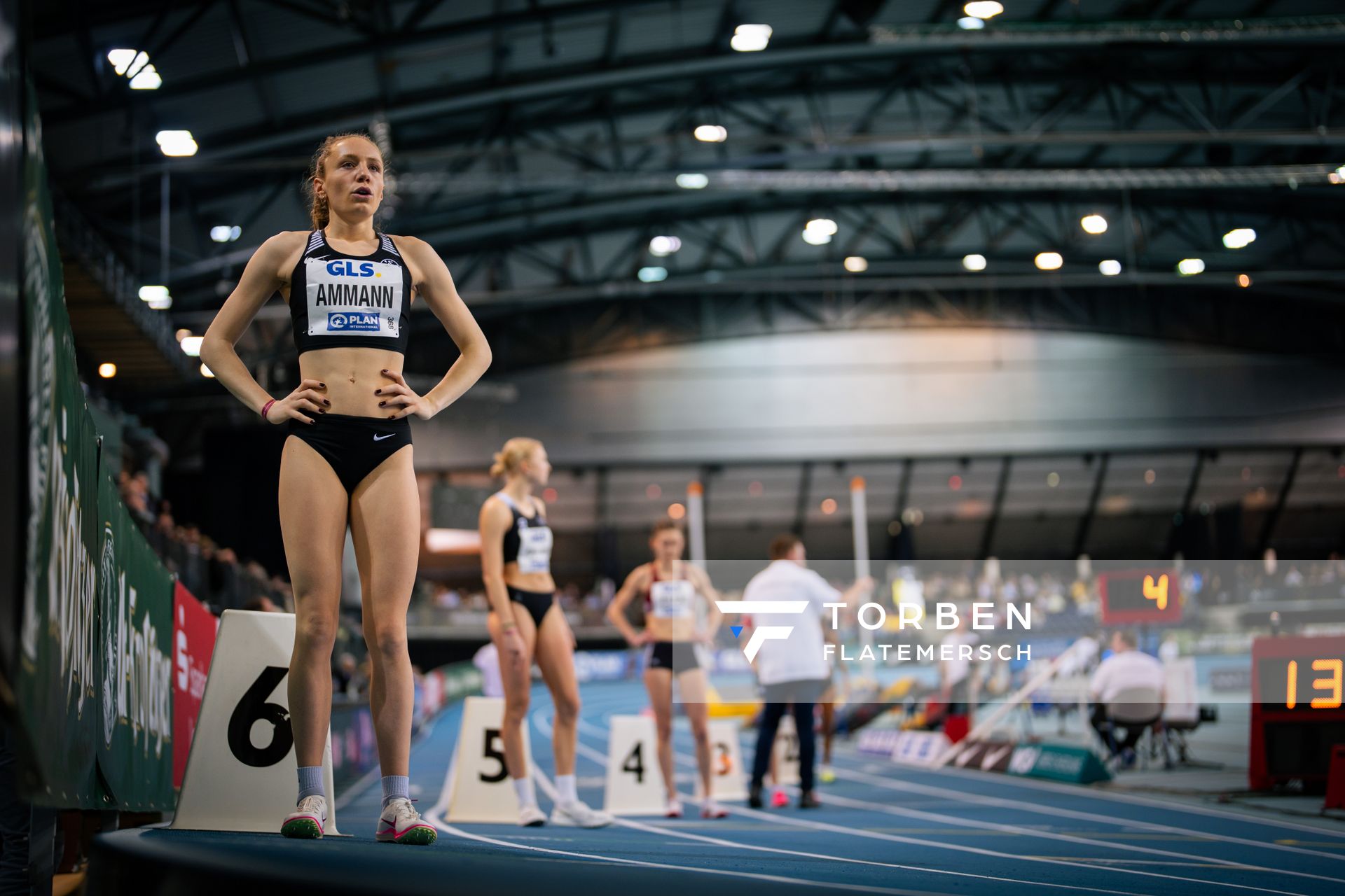 Alina Ammann (TuS Esingen) am 17.02.2024 während den 71. Deutschen Leichtathletik-Hallenmeisterschaften in der QUARTERBACK Immobilien ARENA in Leipzig