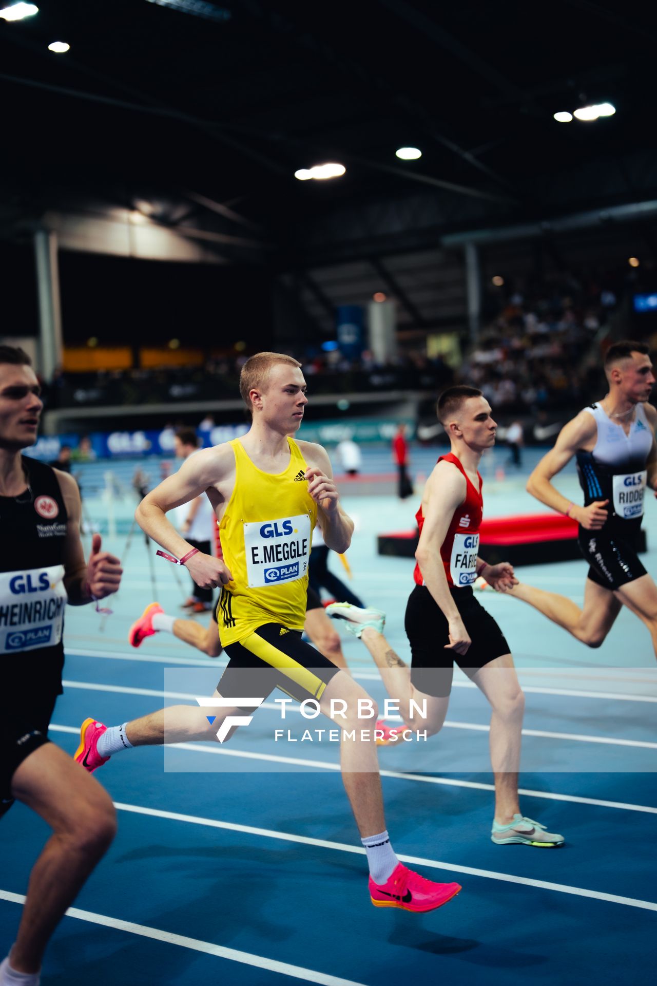 Emil Meggle (LG Göttingen) am 17.02.2024 während den 71. Deutschen Leichtathletik-Hallenmeisterschaften in der QUARTERBACK Immobilien ARENA in Leipzig