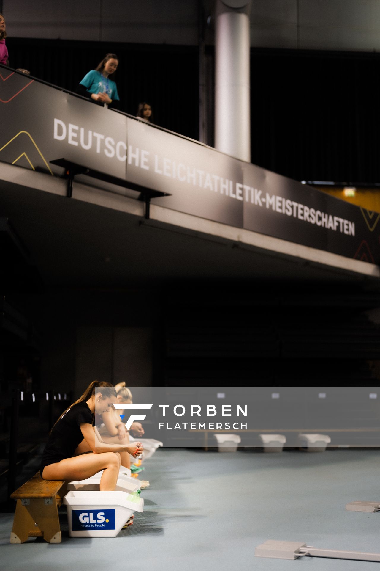 Marsha Dunkel (LT DSHS Köln) im Callroom am 17.02.2024 während den 71. Deutschen Leichtathletik-Hallenmeisterschaften in der QUARTERBACK Immobilien ARENA in Leipzig