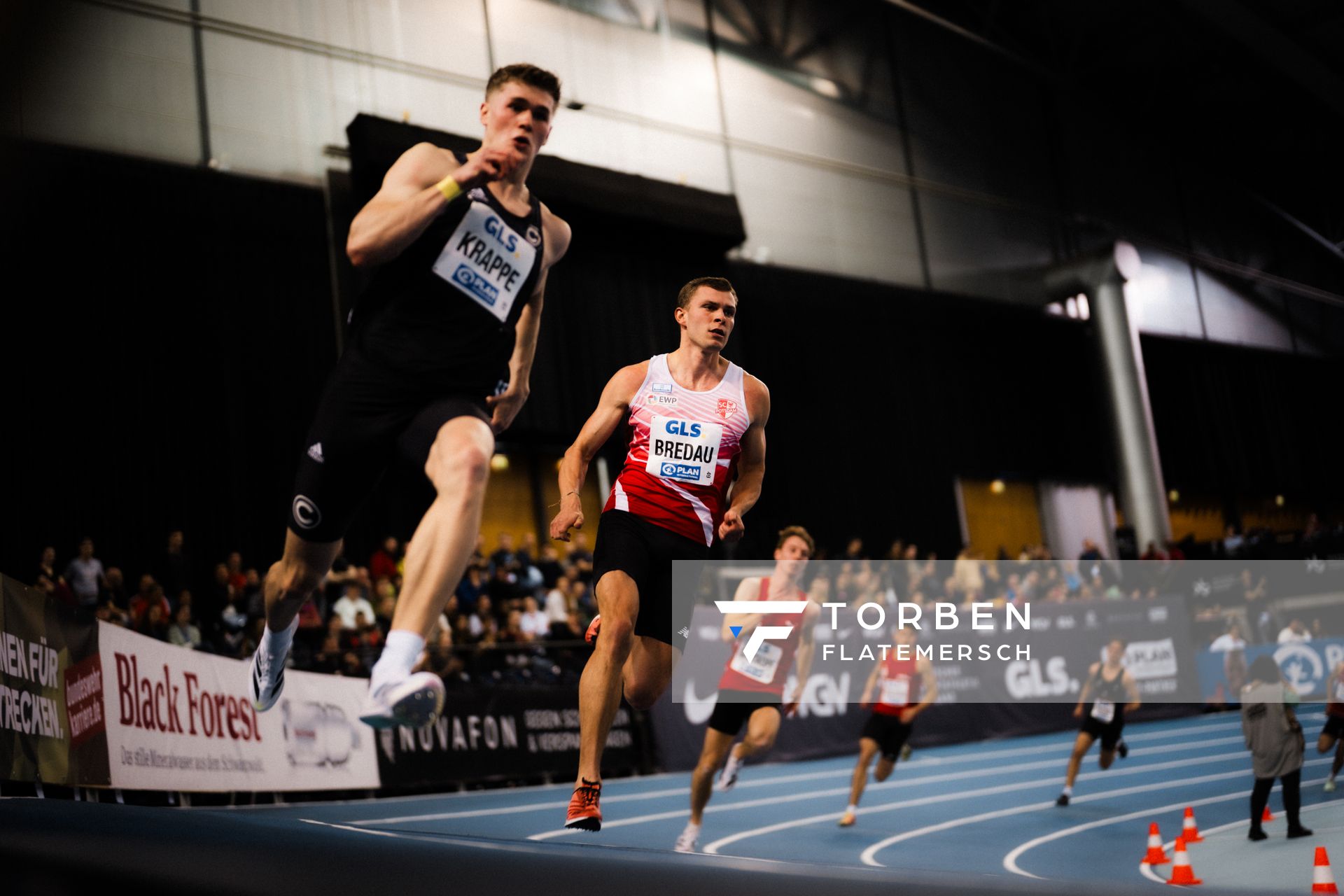 Jean Paul Bredau (SC Potsdam) im 400m Vorlauf am 17.02.2024 während den 71. Deutschen Leichtathletik-Hallenmeisterschaften in der QUARTERBACK Immobilien ARENA in Leipzig