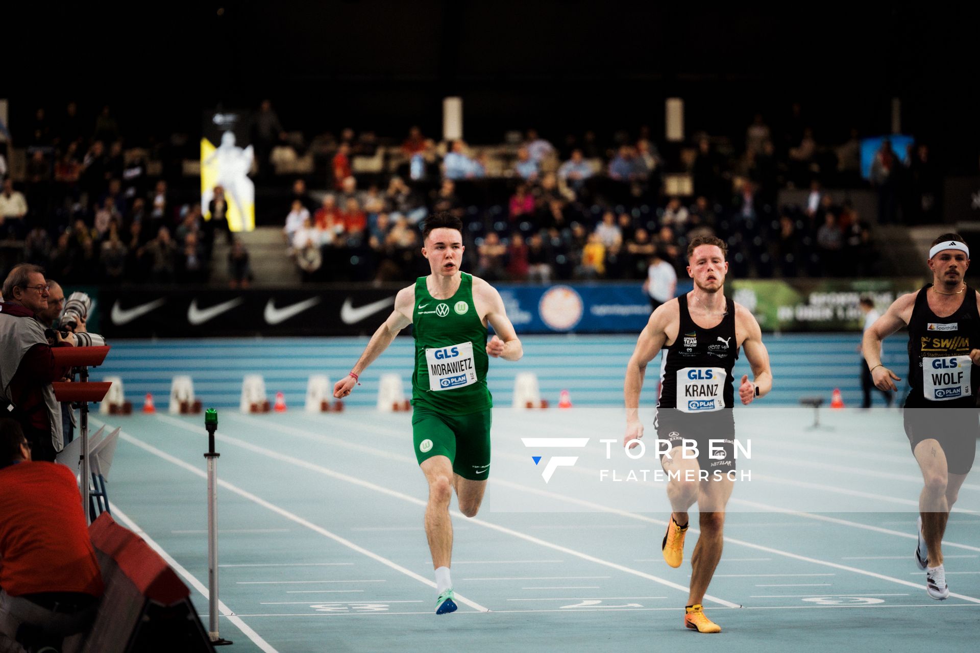 Tobias Morawietz (VfL Wolfsburg) über 60m am 17.02.2024 während den 71. Deutschen Leichtathletik-Hallenmeisterschaften in der QUARTERBACK Immobilien ARENA in Leipzig