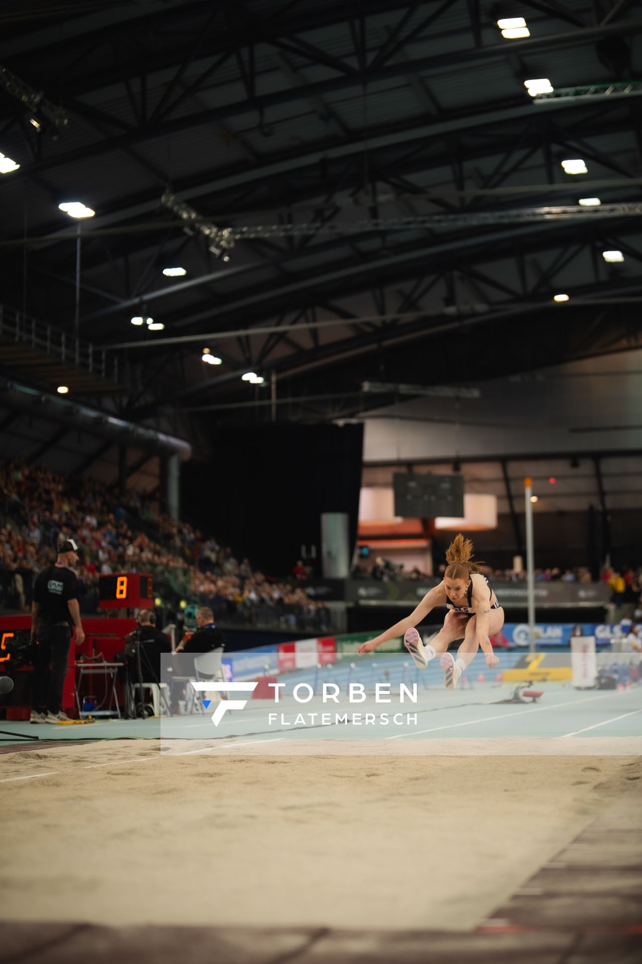 Sarah-Michelle Kudla (SCC Berlin) im Dreisprung am 17.02.2024 während den 71. Deutschen Leichtathletik-Hallenmeisterschaften in der QUARTERBACK Immobilien ARENA in Leipzig