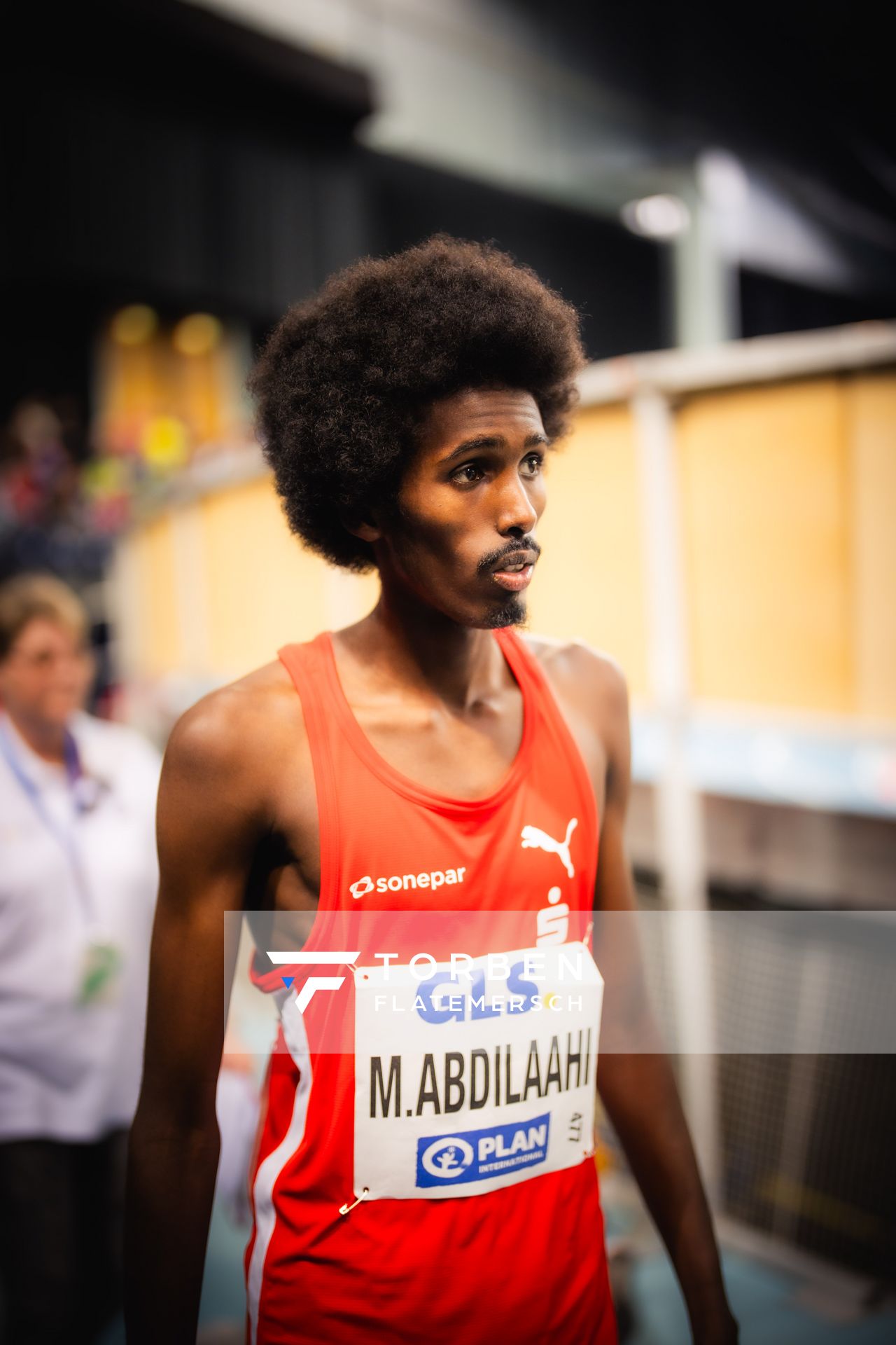 Mohamed Abdilaahi (LG Olympia Dortmund) am 17.02.2024 während den 71. Deutschen Leichtathletik-Hallenmeisterschaften in der QUARTERBACK Immobilien ARENA in Leipzig