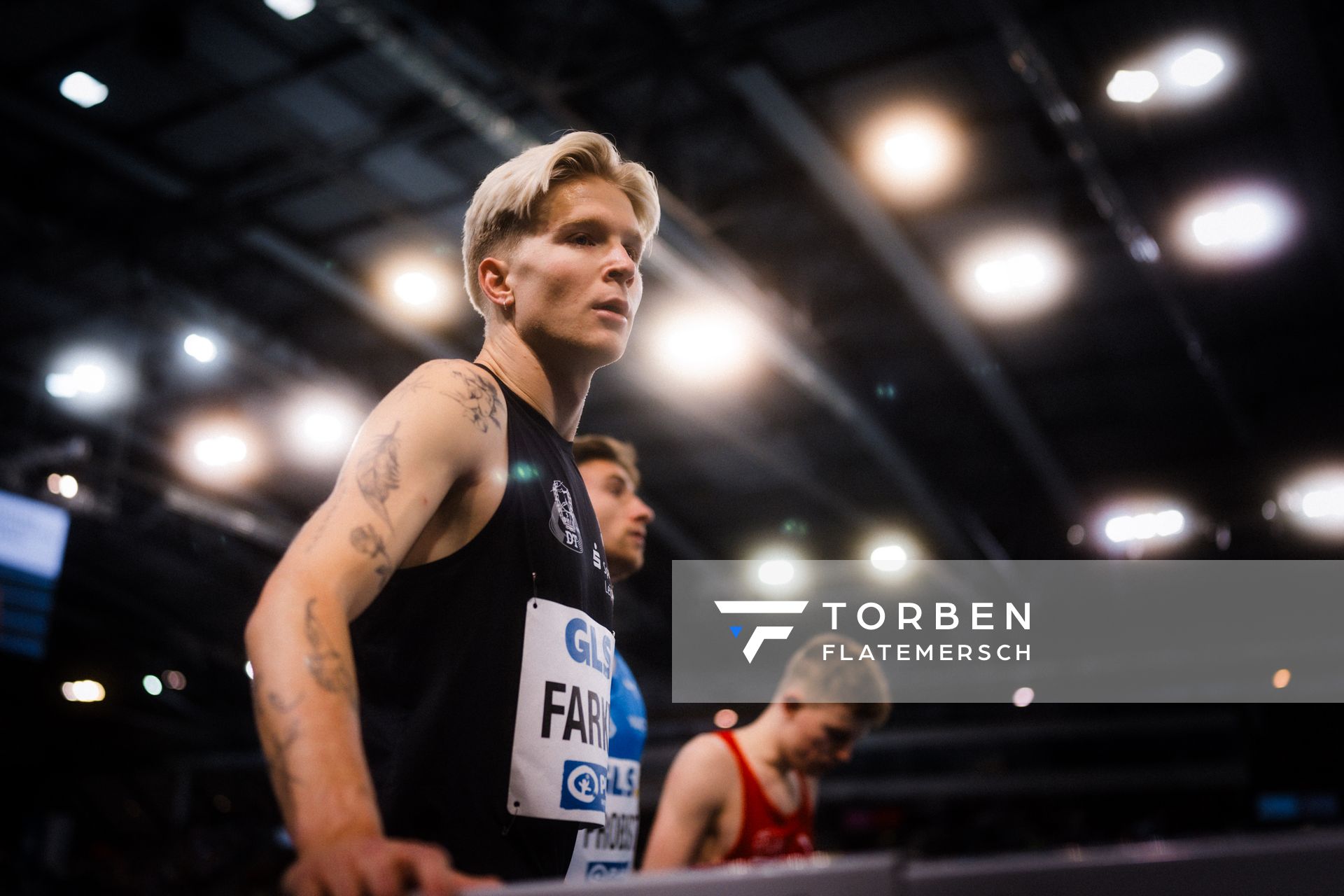 Robert Farken (SC DHfK Leipzig e.V.) an der Startlinie am 18.02.2024 während den 71. Deutschen Leichtathletik-Hallenmeisterschaften in der QUARTERBACK Immobilien ARENA in Leipzig