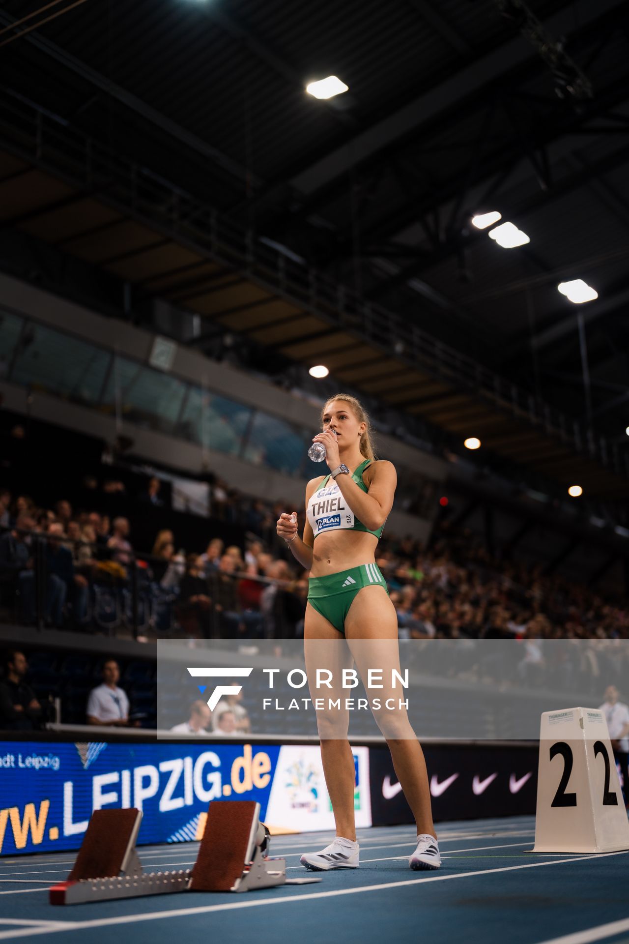 Luna Thiel (VfL Wolfsburg) am 18.02.2024 während den 71. Deutschen Leichtathletik-Hallenmeisterschaften in der QUARTERBACK Immobilien ARENA in Leipzig