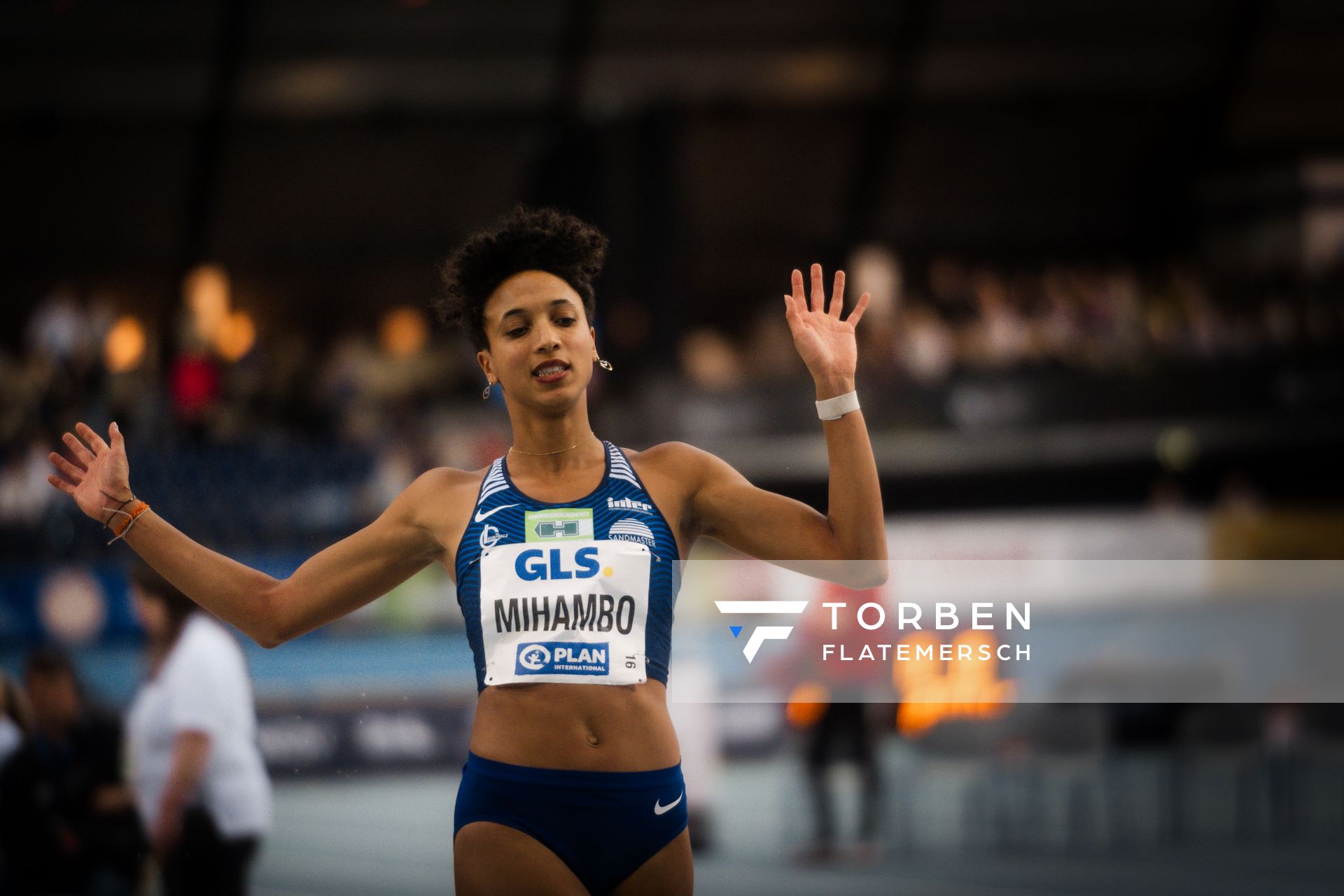 Malaika Mihambo (LG Kurpfalz) am 18.02.2024 während den 71. Deutschen Leichtathletik-Hallenmeisterschaften in der QUARTERBACK Immobilien ARENA in Leipzig