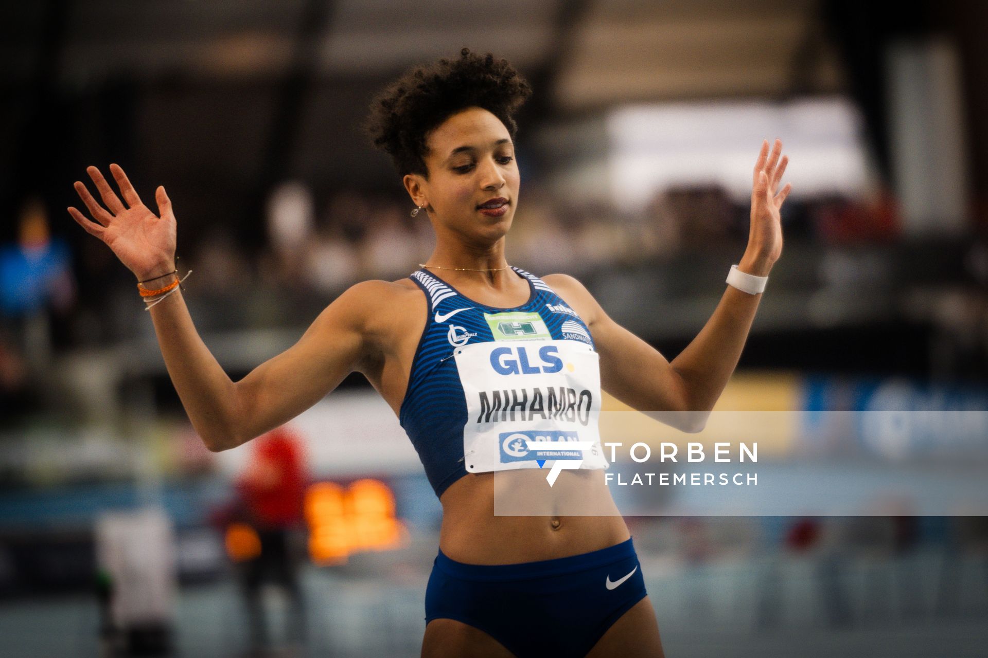 Malaika Mihambo (LG Kurpfalz) am 18.02.2024 während den 71. Deutschen Leichtathletik-Hallenmeisterschaften in der QUARTERBACK Immobilien ARENA in Leipzig