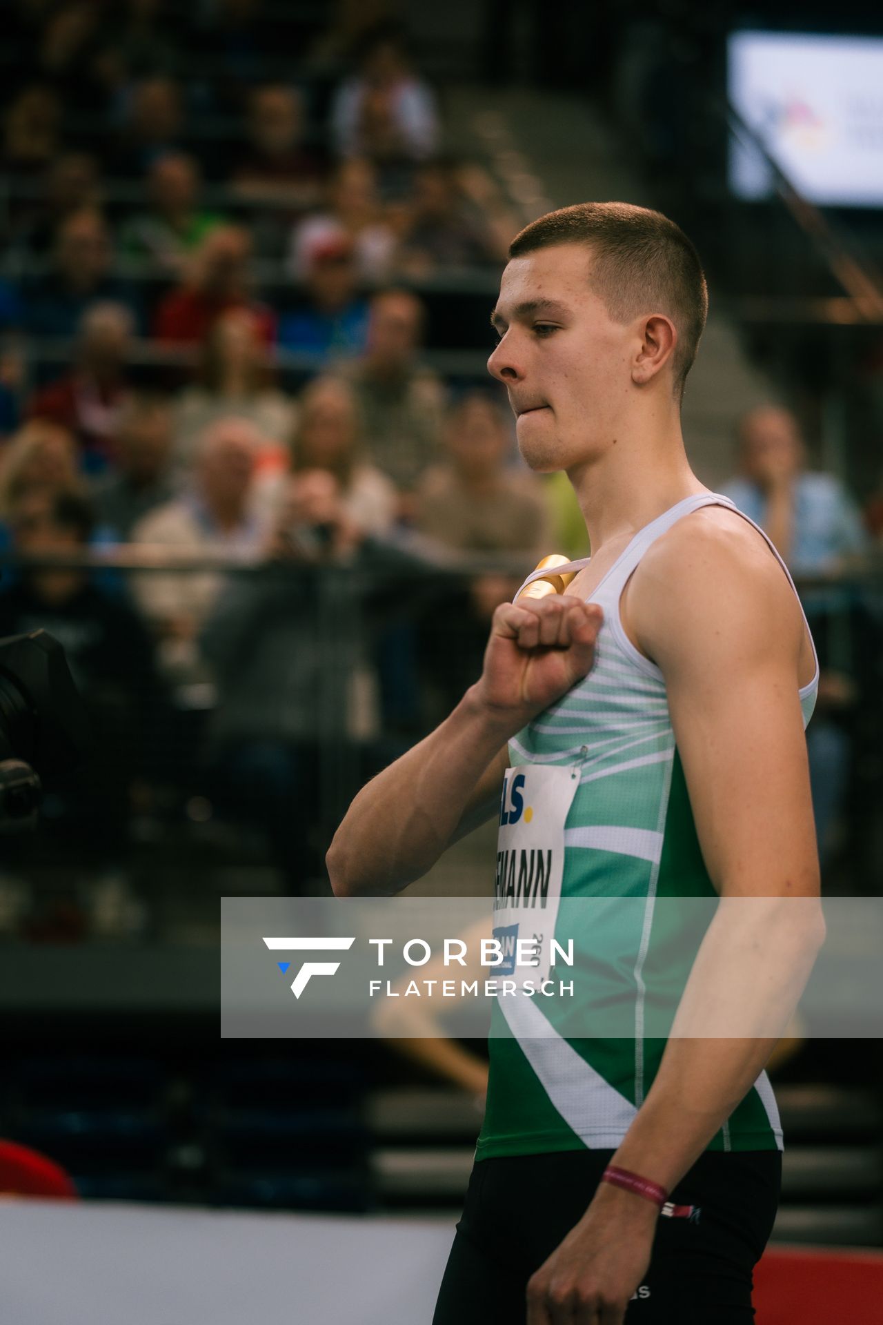 Max Husemann (Eintracht Hildesheim) am 18.02.2024 während den 71. Deutschen Leichtathletik-Hallenmeisterschaften in der QUARTERBACK Immobilien ARENA in Leipzig