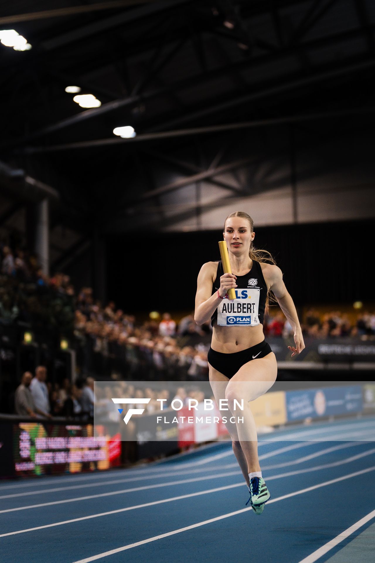 Michelle Aulbert (Hannover 96) am 18.02.2024 während den 71. Deutschen Leichtathletik-Hallenmeisterschaften in der QUARTERBACK Immobilien ARENA in Leipzig