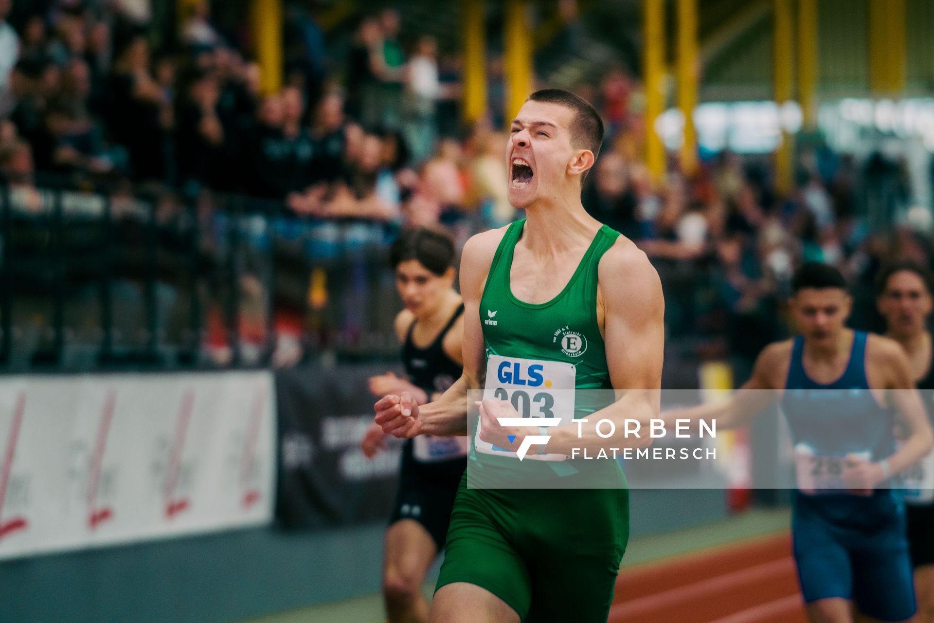 Max Husemann (Eintracht Hildesheim) gewinnt im 400m Finale waehrend der 55. Deutsche Jugend-Hallenmeisterschaften U20 am 25.02.2024 in der Helmut-Körnig-Halle in Dortmund