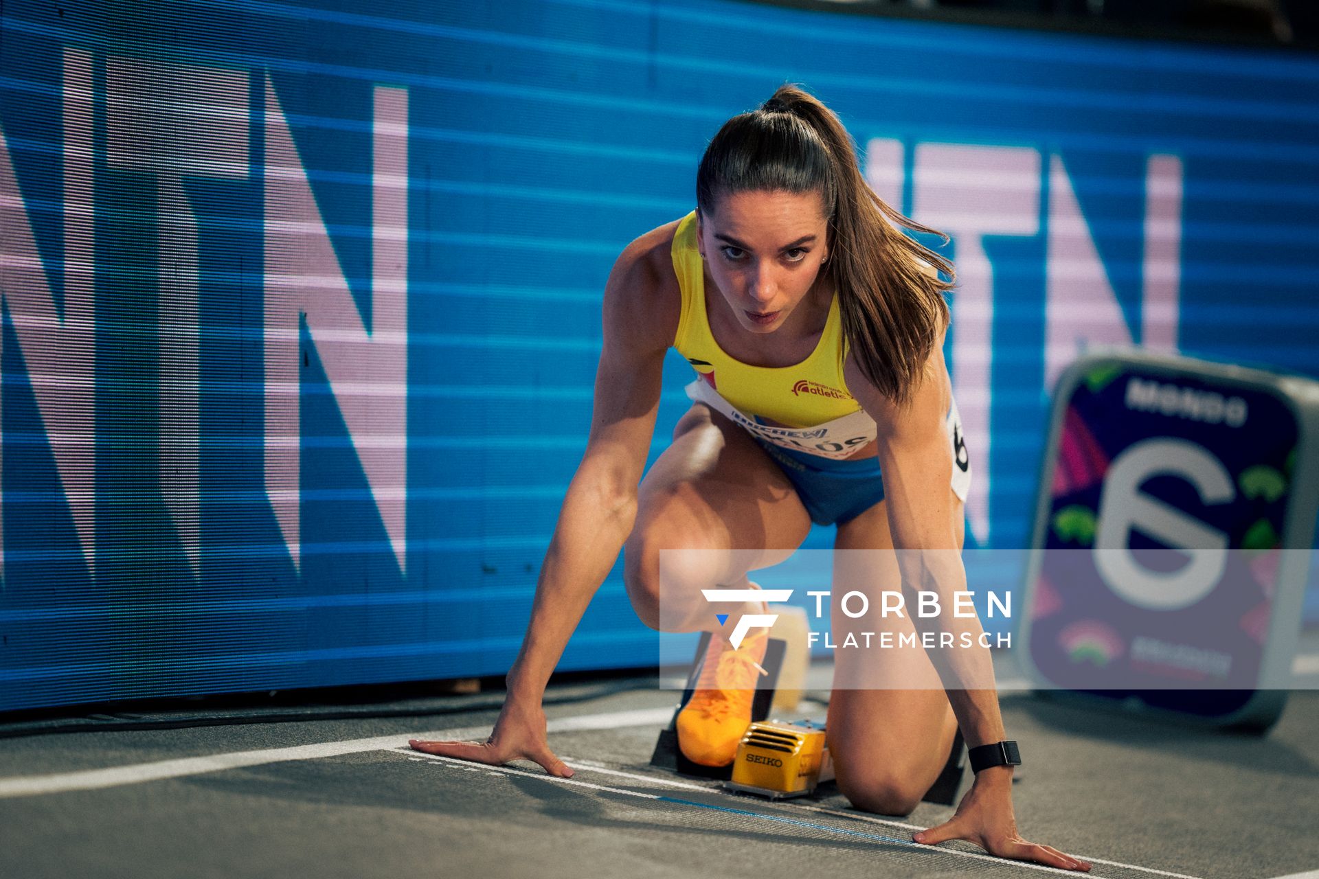 Andrea Miklos (ROU/Romania) im 400m Vorlauf am 01.03.2024 bei den World Athletics Indoor Championships in Glasgow (Schottland / Vereinigtes Königreich)