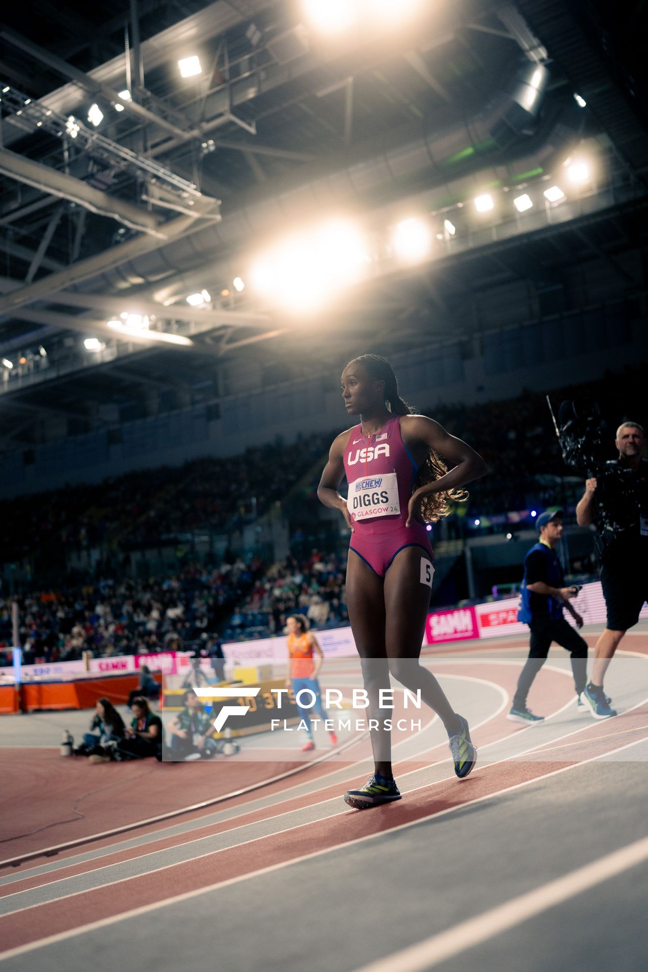 Talitha Diggs (USA/United States of America) im 400m Vorlauf am 01.03.2024 bei den World Athletics Indoor Championships in Glasgow (Schottland / Vereinigtes Königreich)
