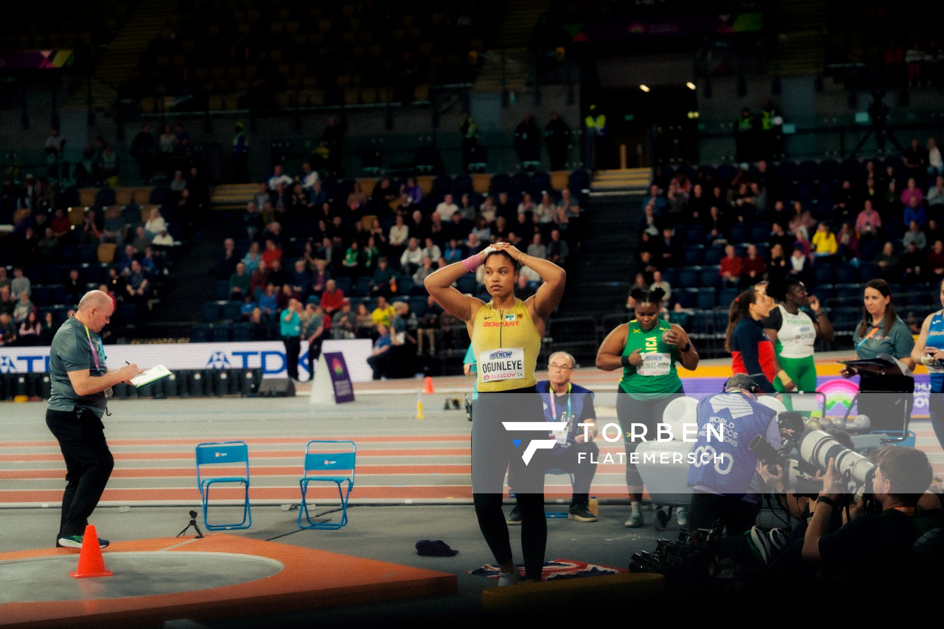 Yemisi Ogunleye (GER/Germany) beim Kugelstoßen am 01.03.2024 bei den World Athletics Indoor Championships in Glasgow (Schottland / Vereinigtes Königreich)
