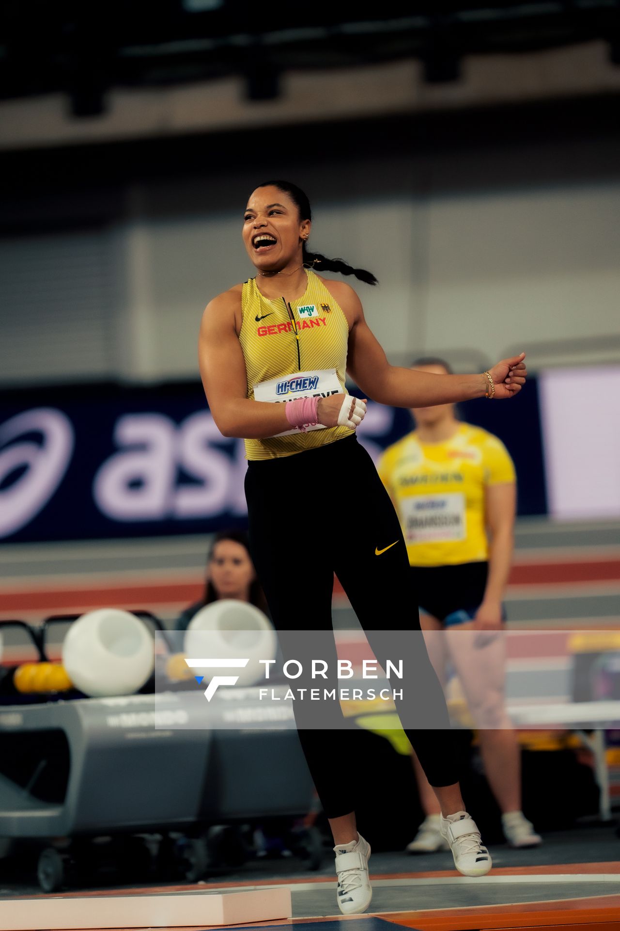 Yemisi Ogunleye (GER/Germany) beim Kugelstoßen am 01.03.2024 bei den World Athletics Indoor Championships in Glasgow (Schottland / Vereinigtes Königreich)