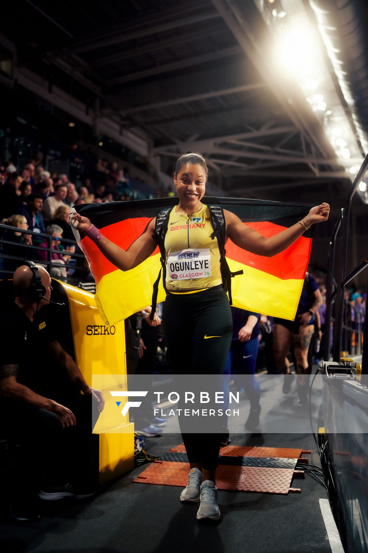 Yemisi Ogunleye (GER/Germany) am 01.03.2024 bei den World Athletics Indoor Championships in Glasgow (Schottland / Vereinigtes Königreich)